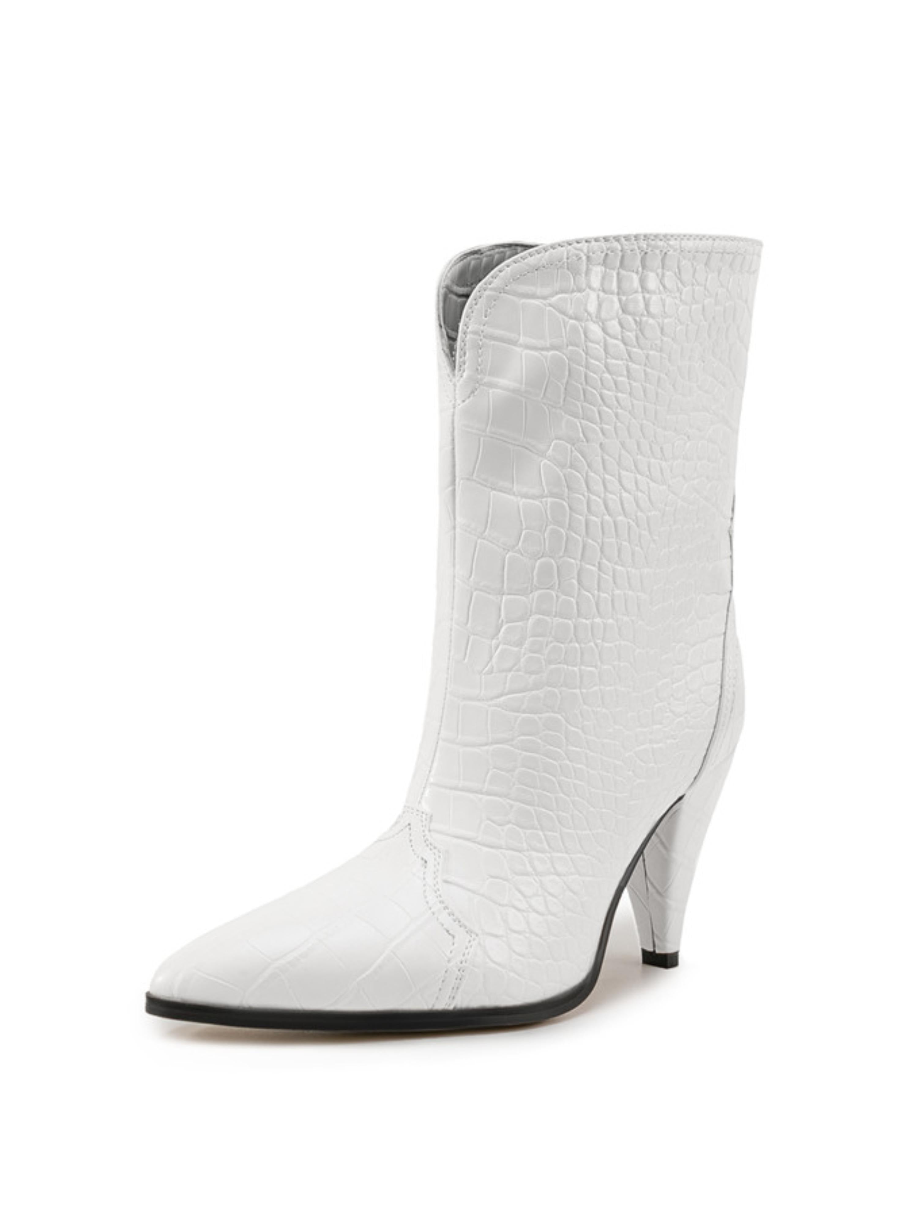 White Pointed Toe High-Heel Ankle Boots for Women
