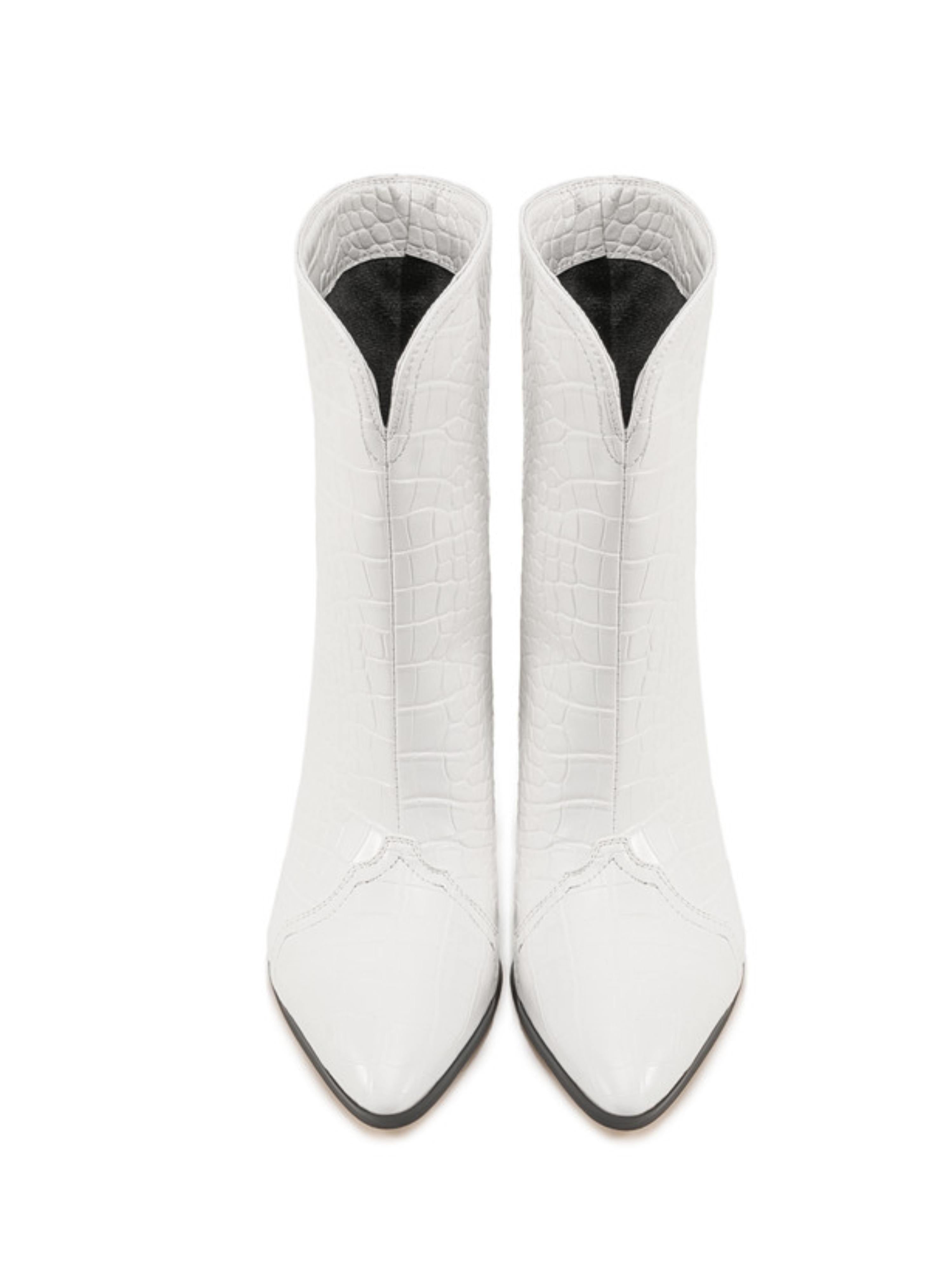 White Pointed Toe High-Heel Ankle Boots for Women