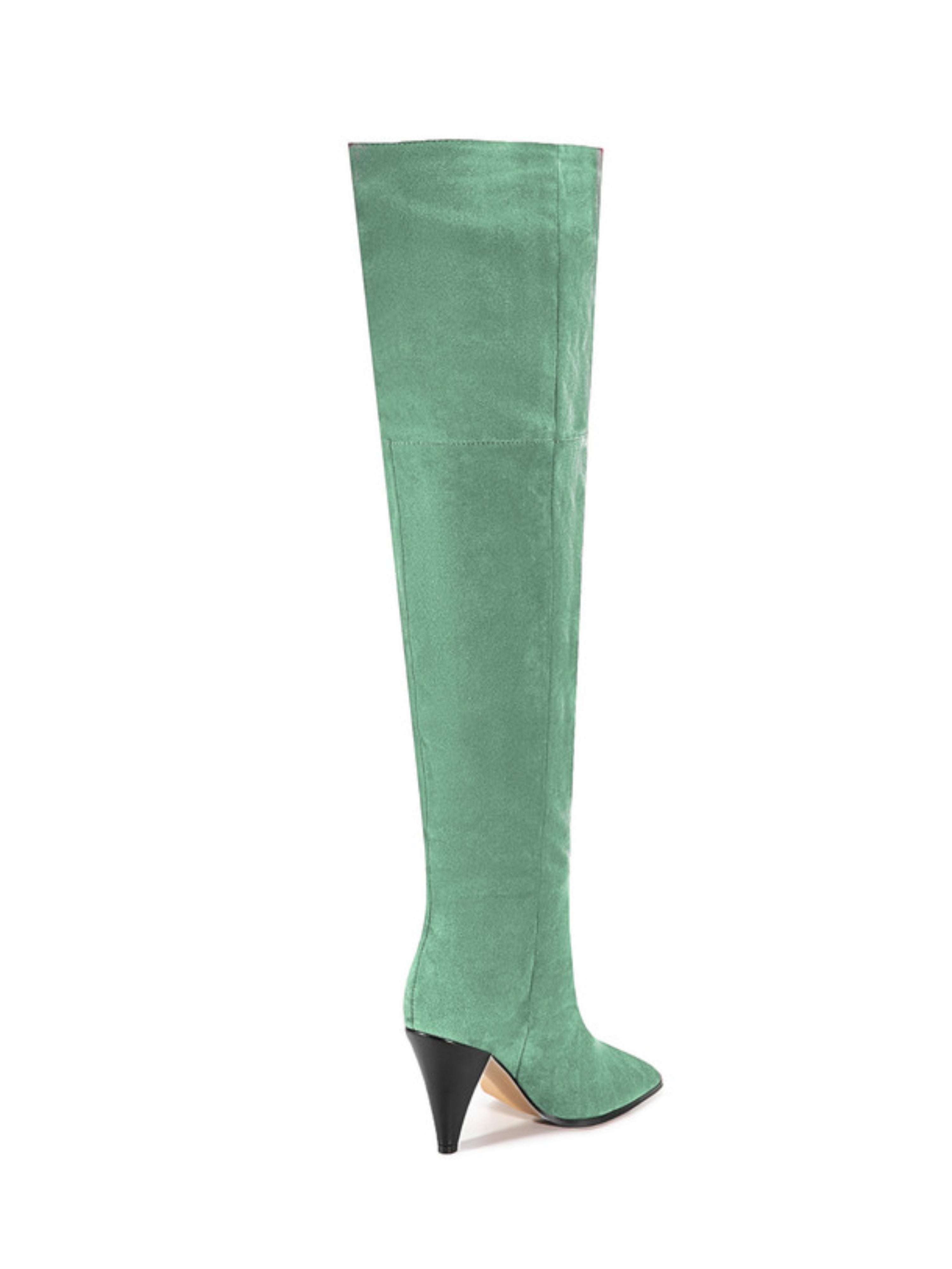Green Faux Suede High-Heel Thigh-High Boots