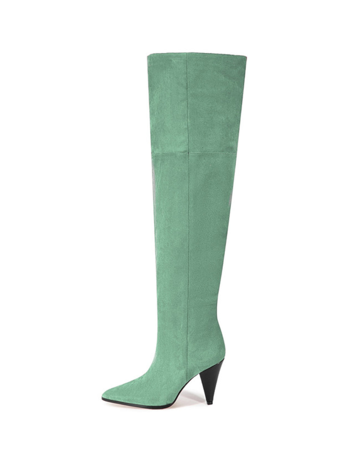 Green Faux Suede High-Heel Thigh-High Boots