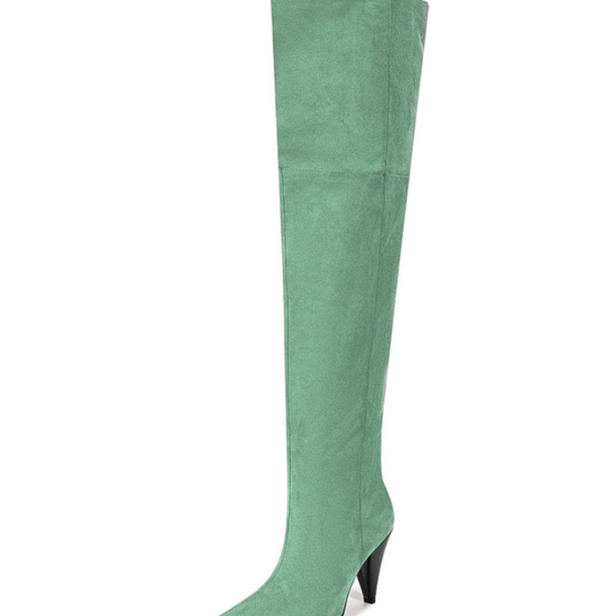 Green Faux Suede High-Heel Thigh-High Boots