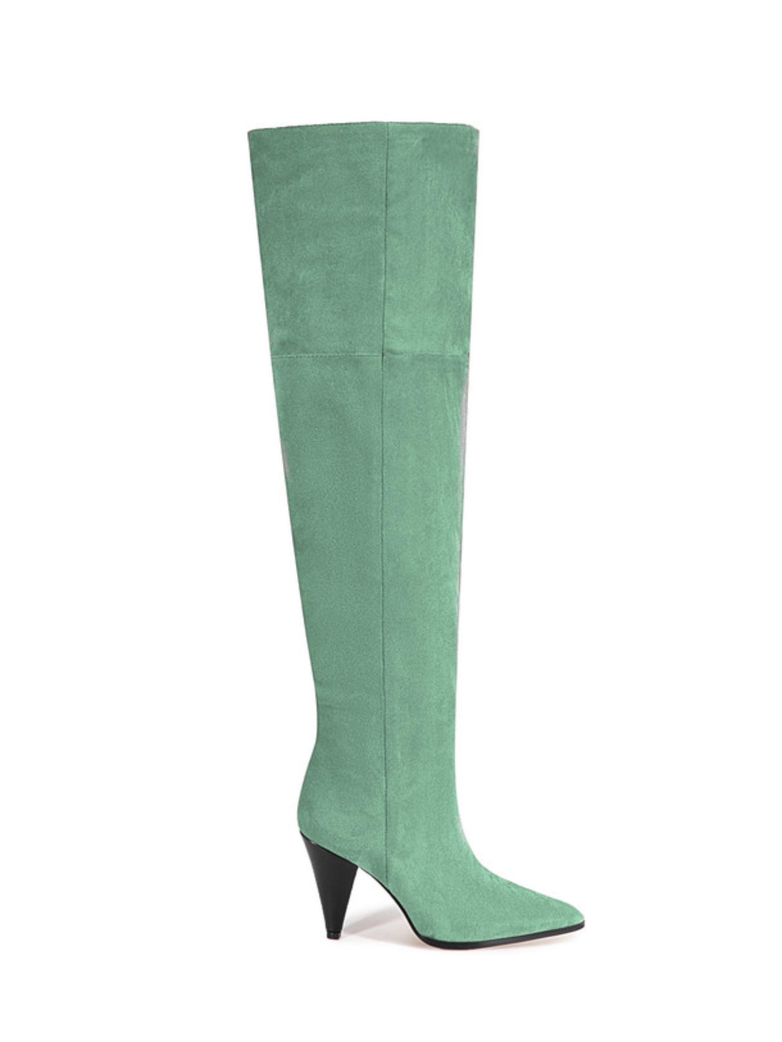 Green Faux Suede High-Heel Thigh-High Boots