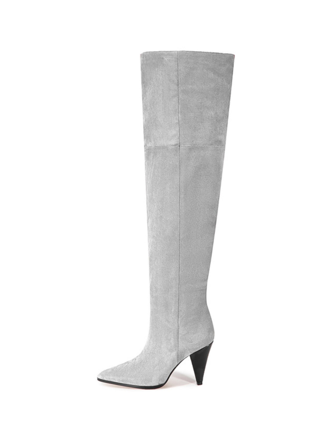 Gray Faux Suede Heeled Thigh-High Boots Women