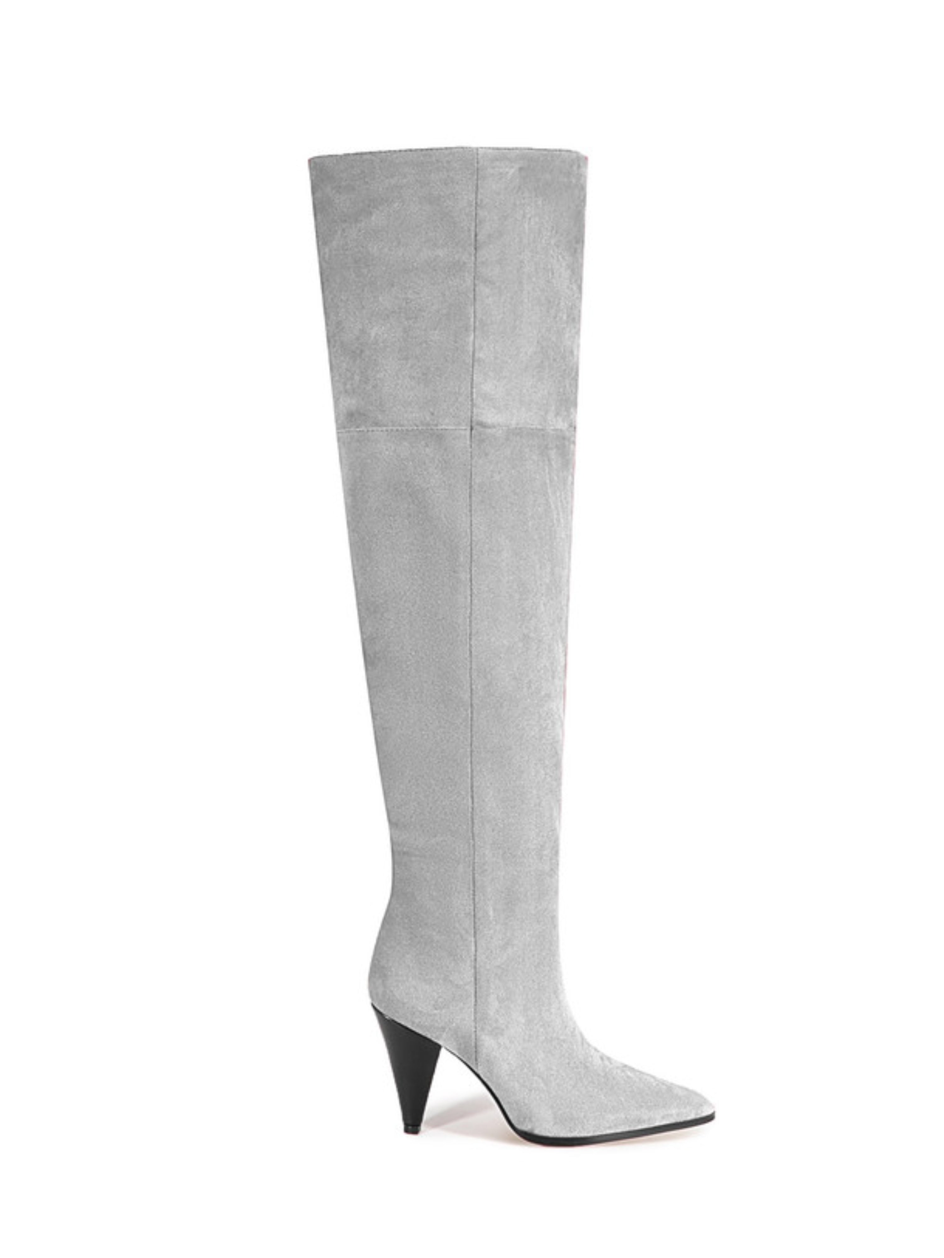 Gray Faux Suede Heeled Thigh-High Boots Women