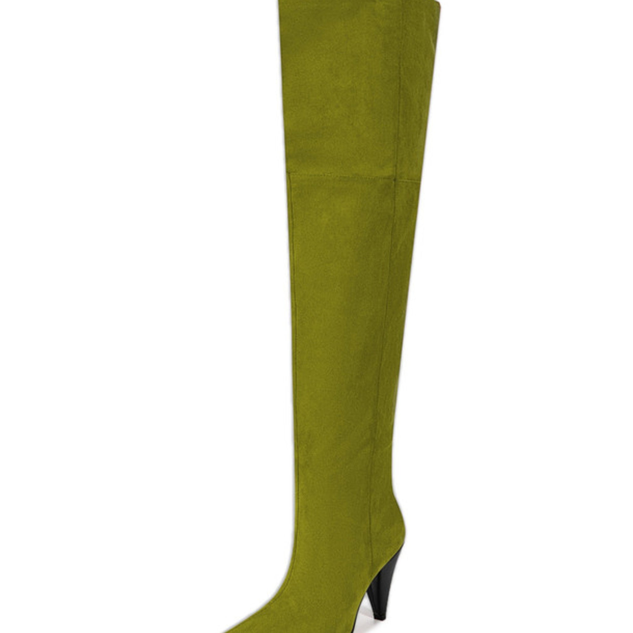 Olive Green Pointed Toe Thigh-High Boots Women
