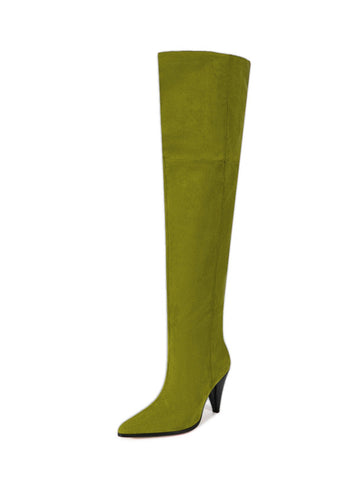 Olive Green Pointed Toe Thigh-High Boots Women