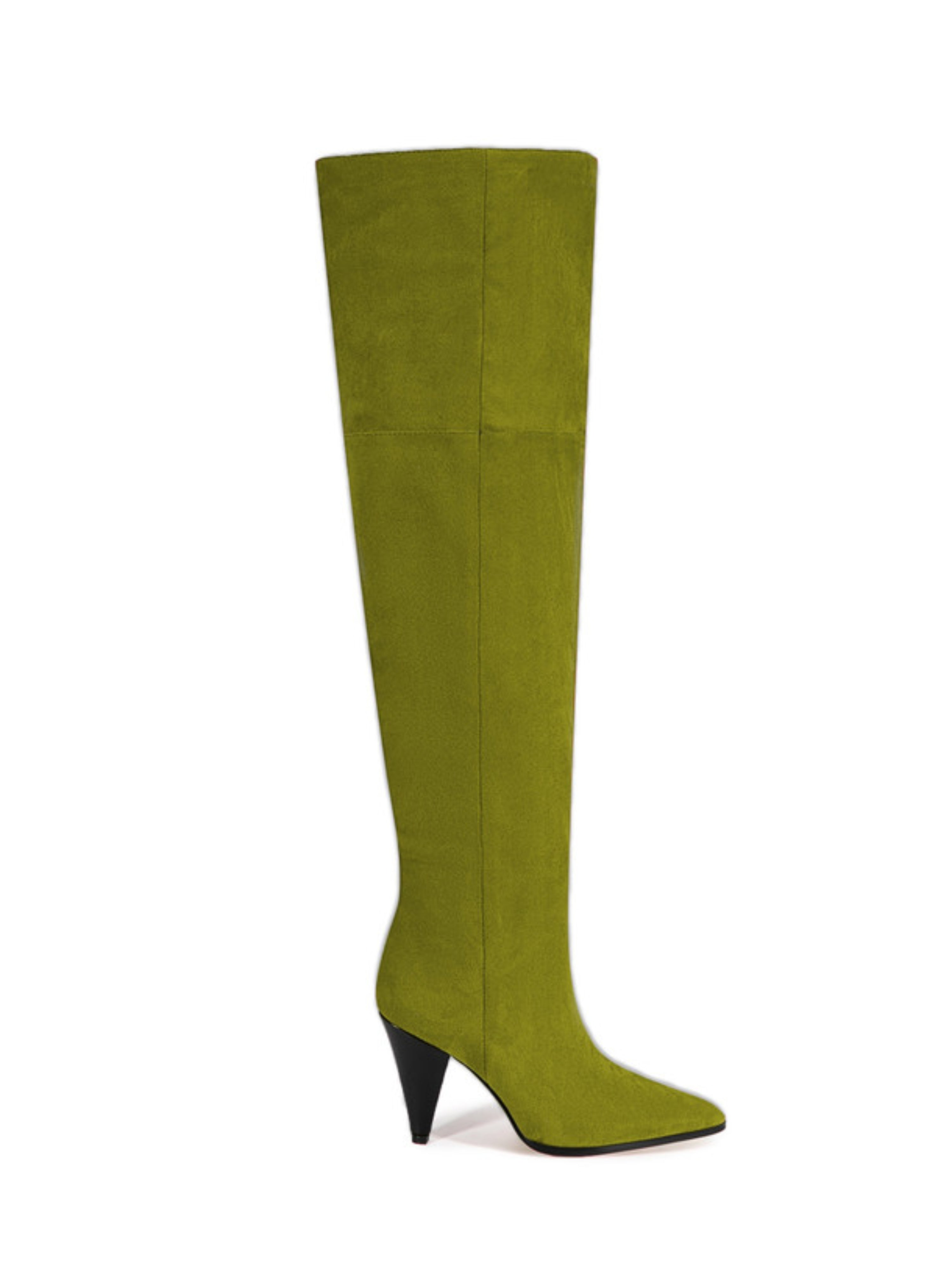 Olive Green Pointed Toe Thigh-High Boots Women