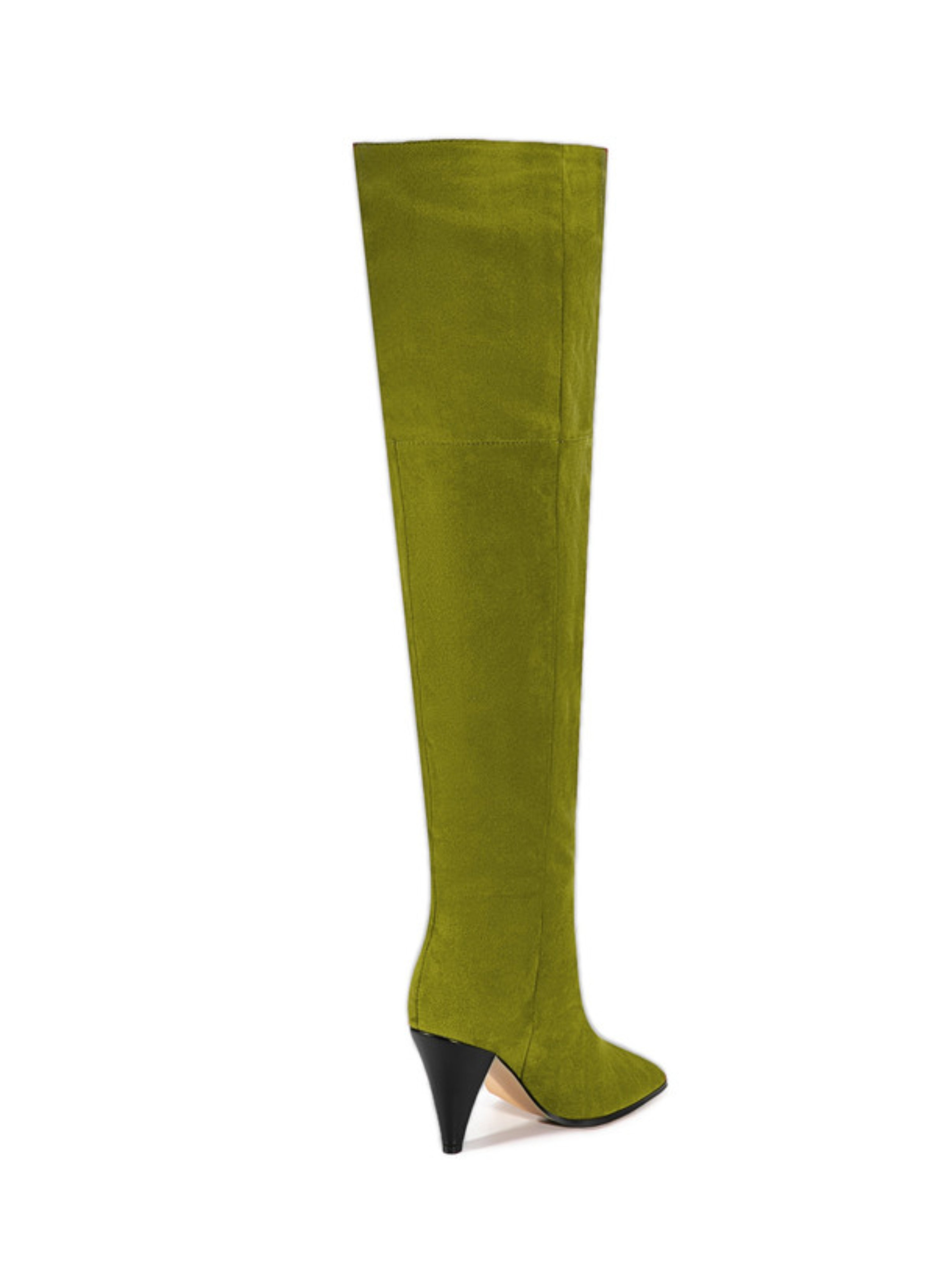 Olive Green Pointed Toe Thigh-High Boots Women