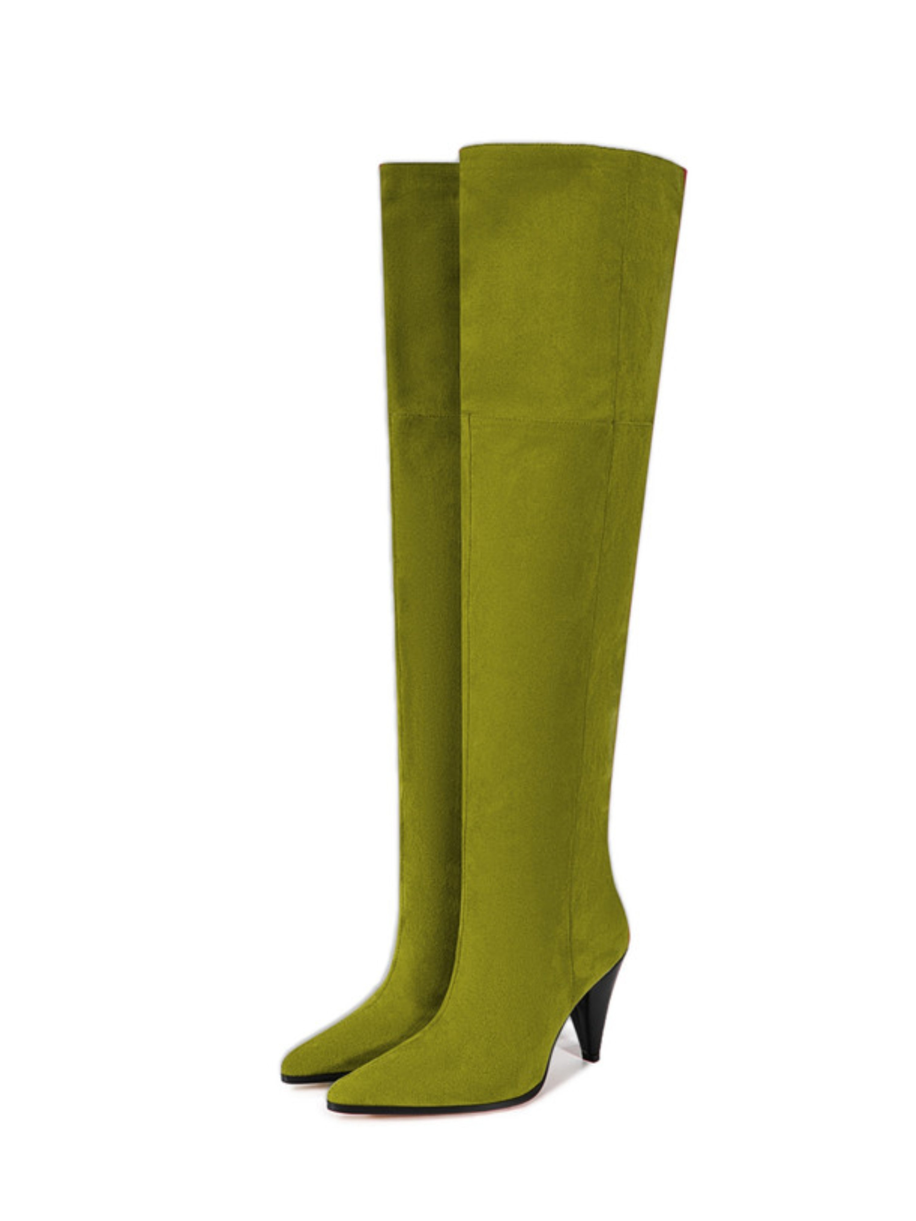 Olive Green Pointed Toe Thigh-High Boots Women