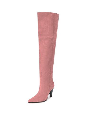 Pink Slip-On Over-The-Knee Boots for Women