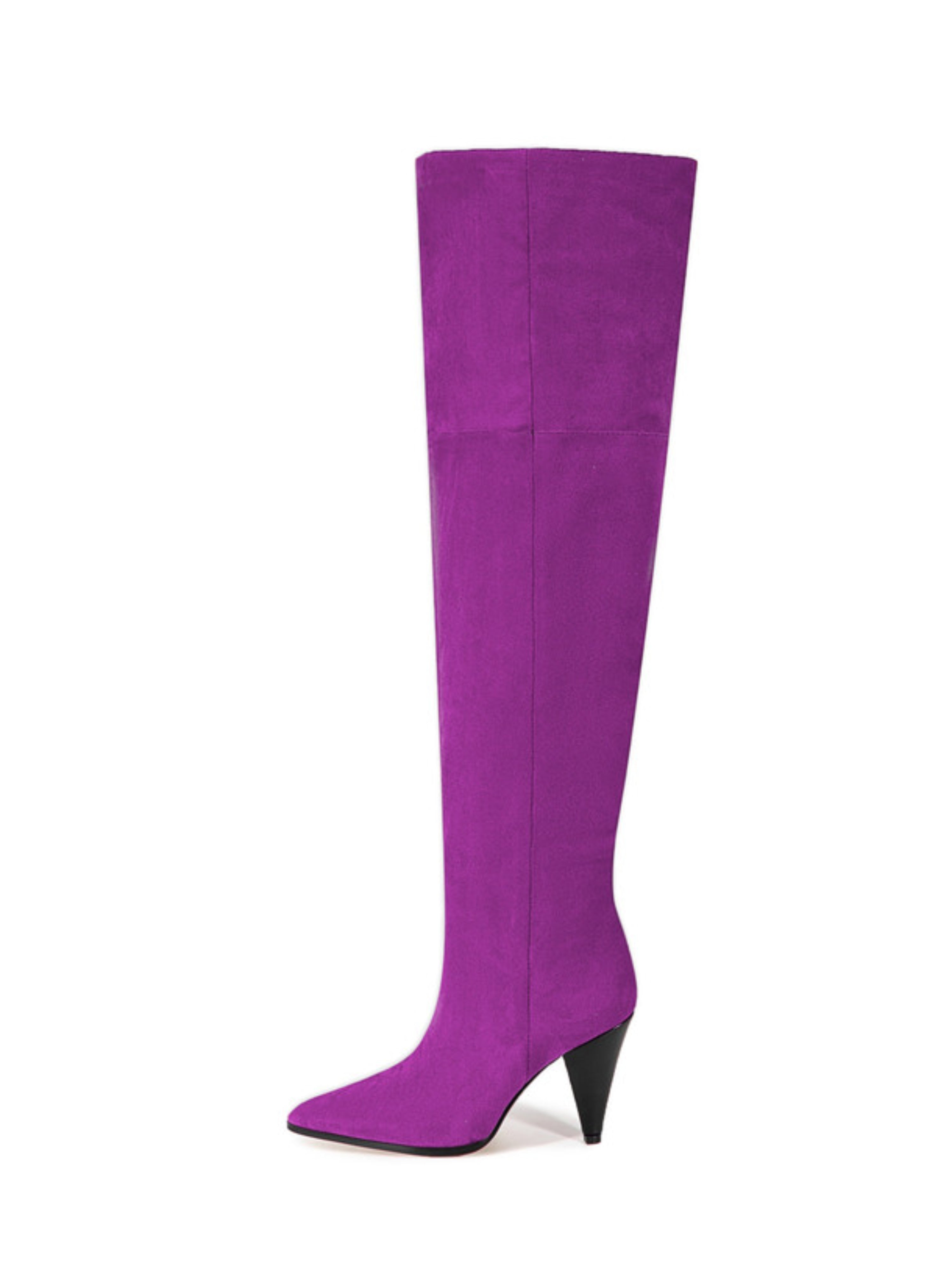 Purple Pointed Toe Thigh-High Boots with Heels