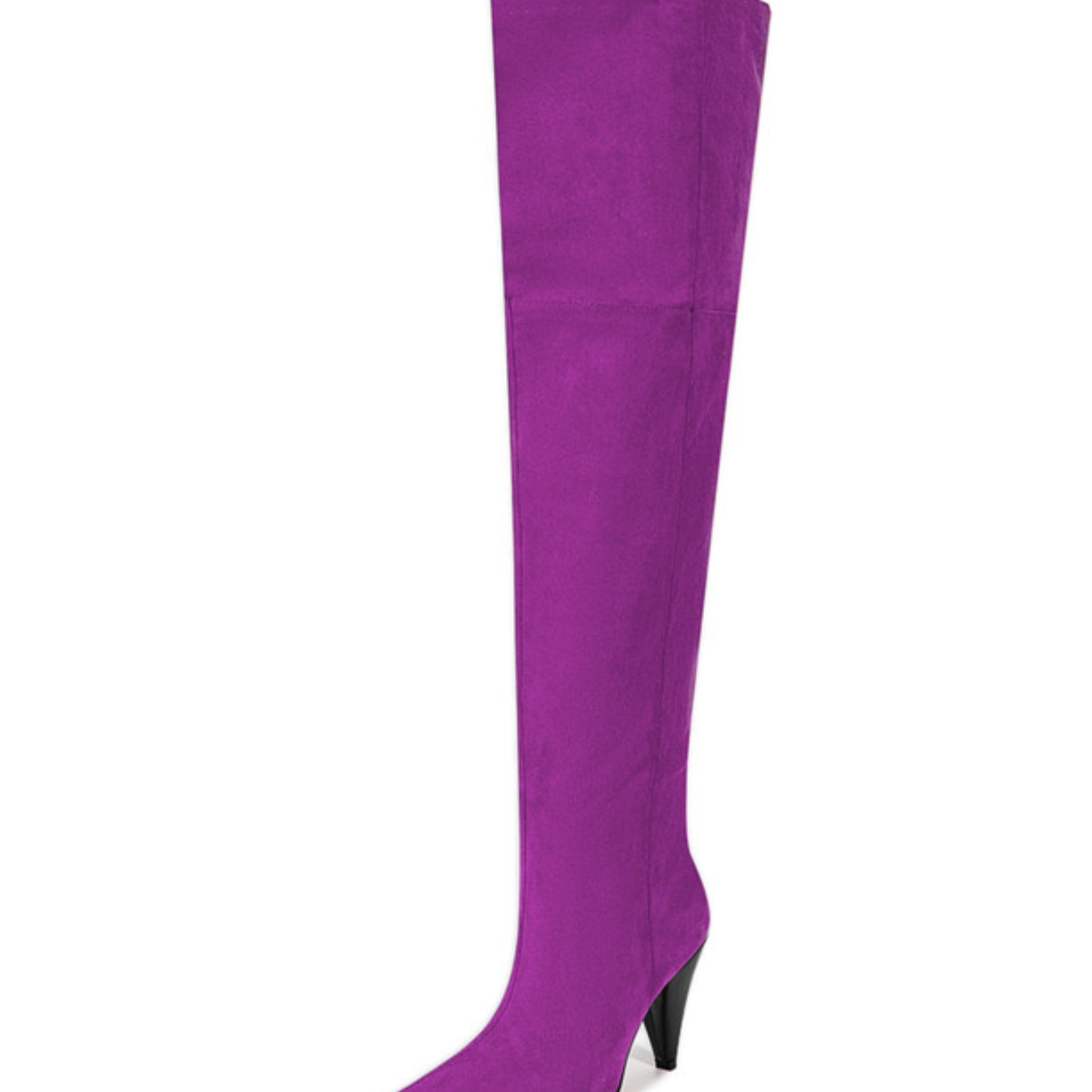 Purple Pointed Toe Thigh-High Boots with Heels