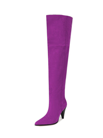 Purple Pointed Toe Thigh-High Boots with Heels