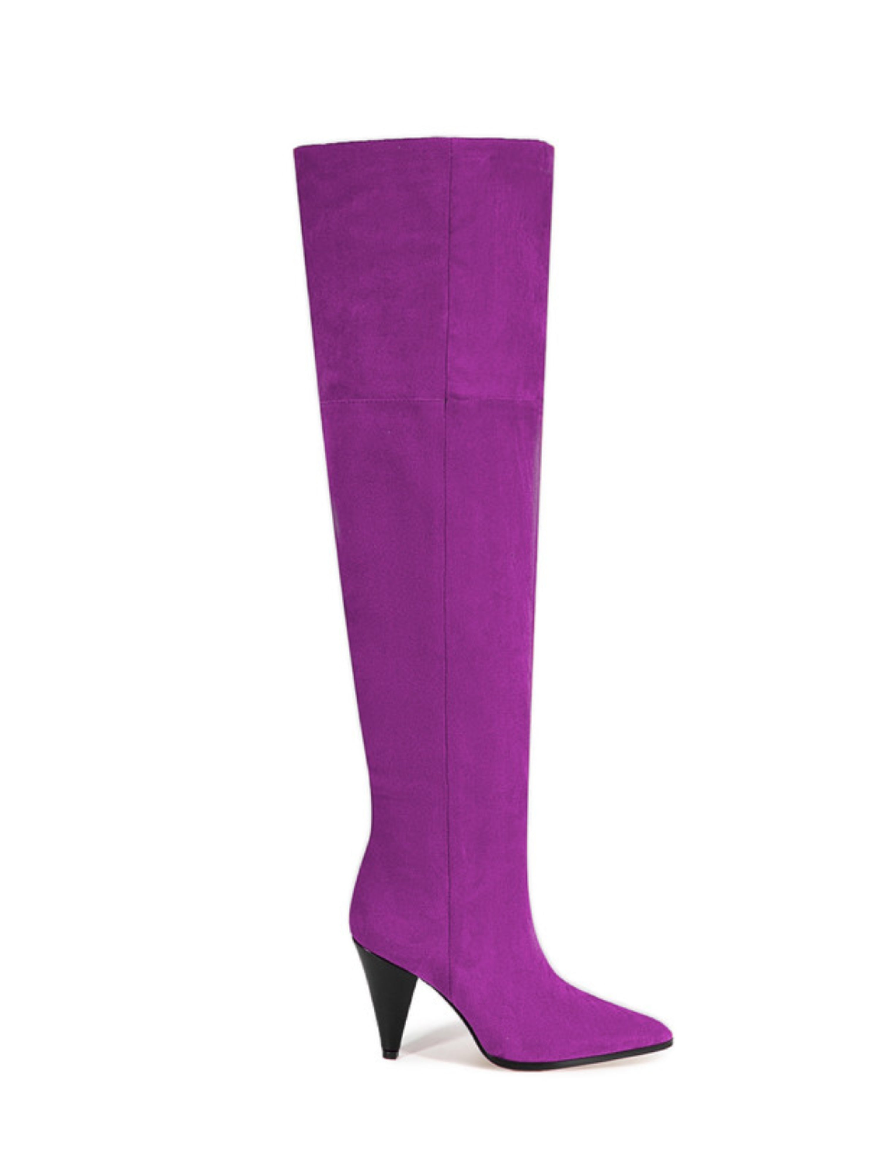 Purple Pointed Toe Thigh-High Boots with Heels