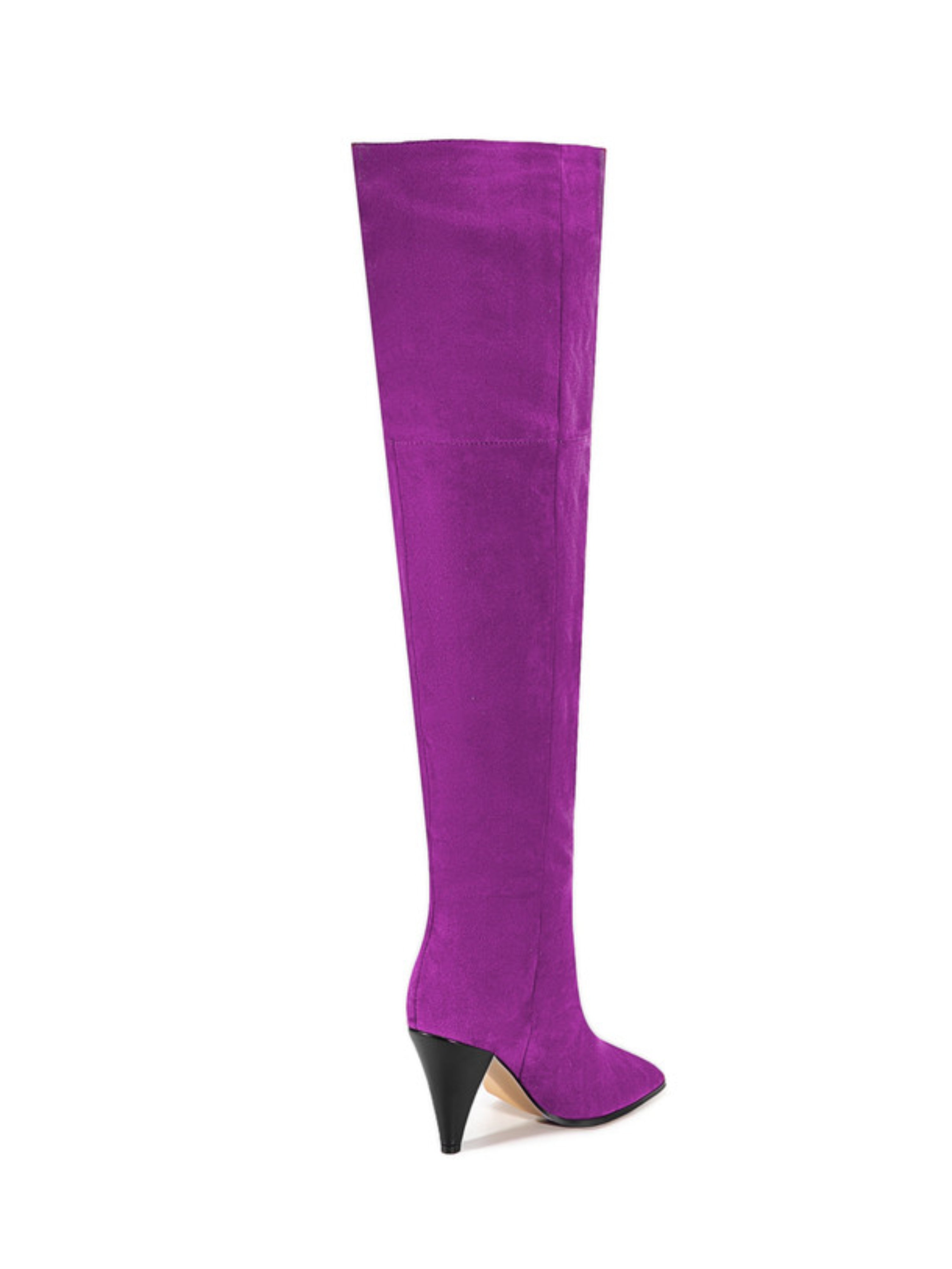 Purple Pointed Toe Thigh-High Boots with Heels