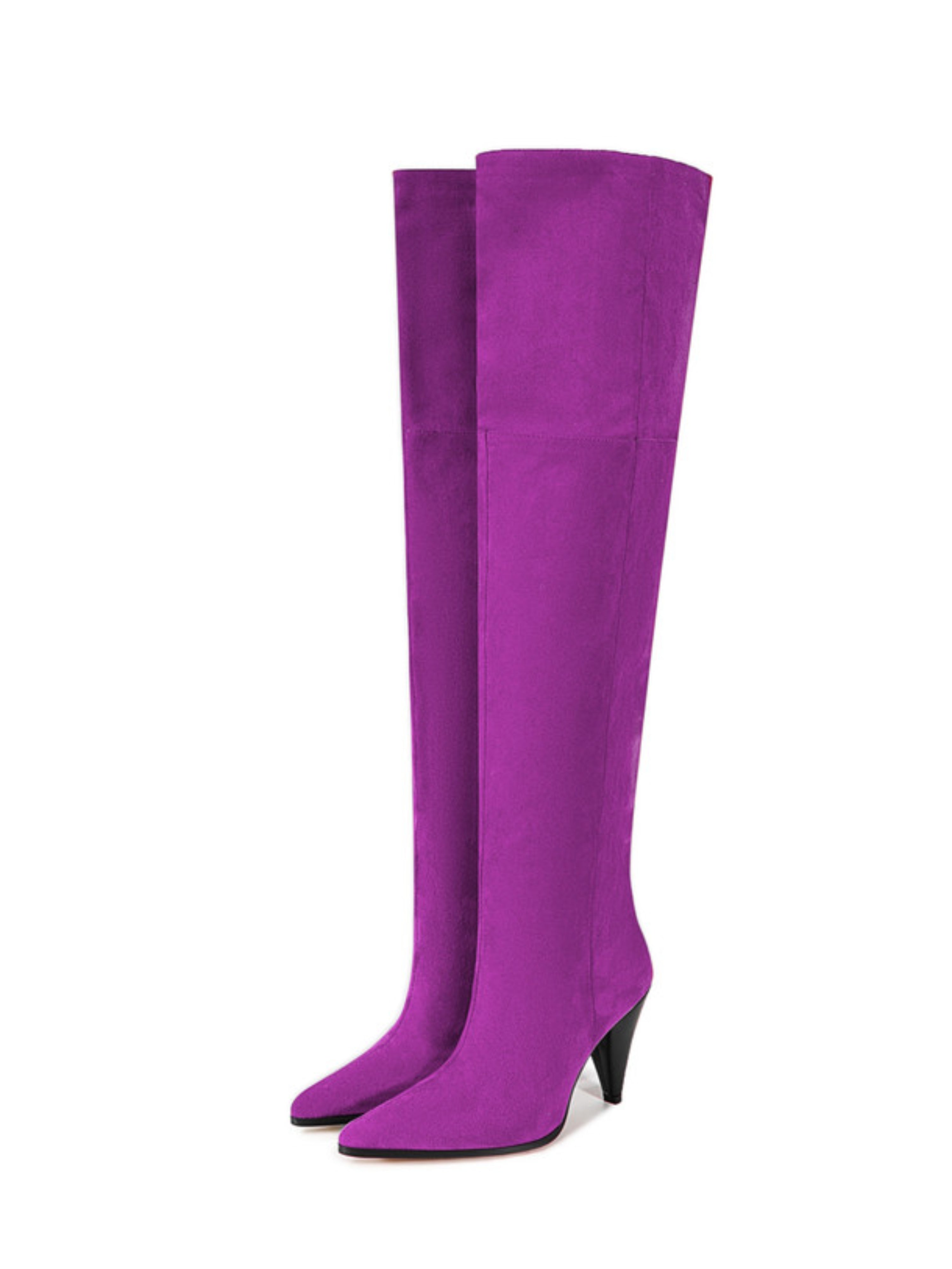 Purple Pointed Toe Thigh-High Boots with Heels
