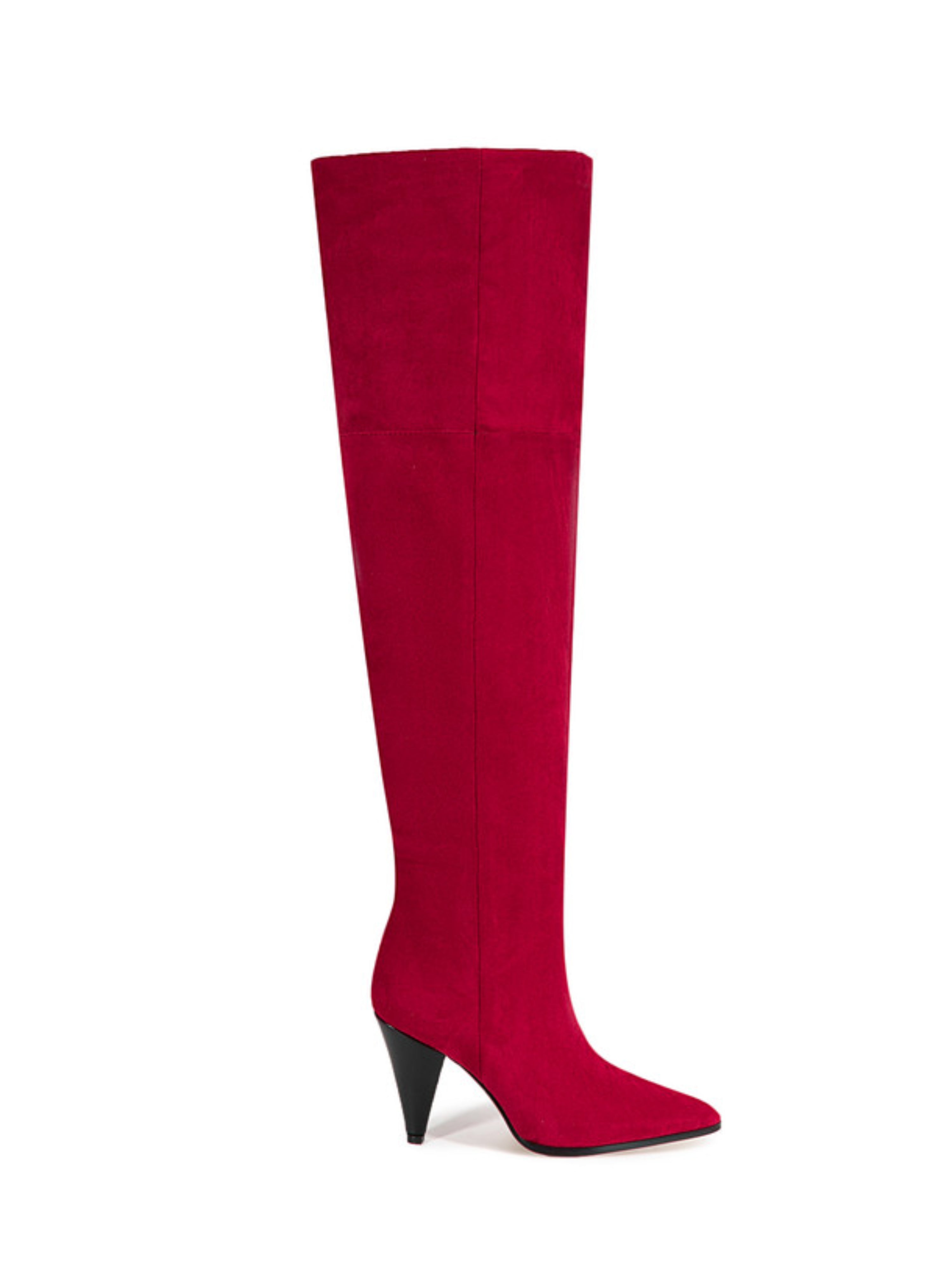 Red Pointed Toe Over-The-Knee Boots with Heels
