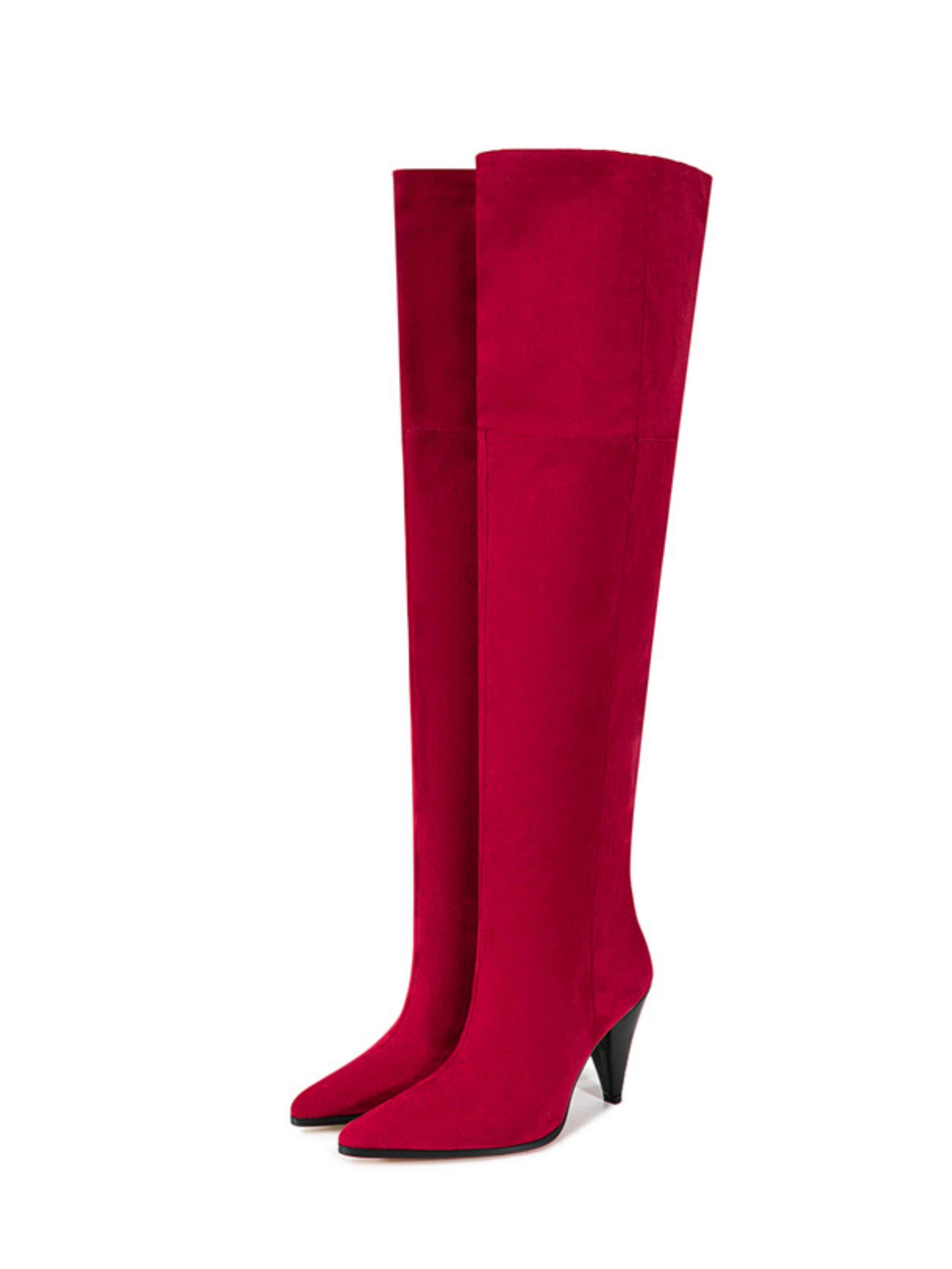Red Pointed Toe Over-The-Knee Boots with Heels