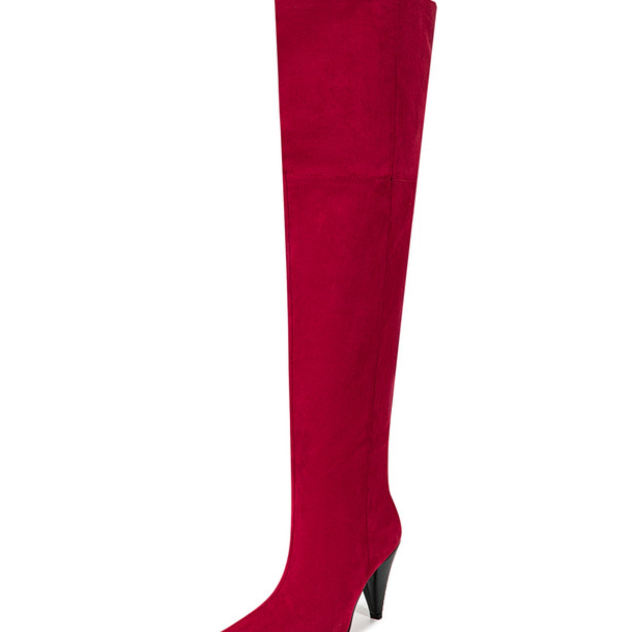 Red Pointed Toe Over-The-Knee Boots with Heels