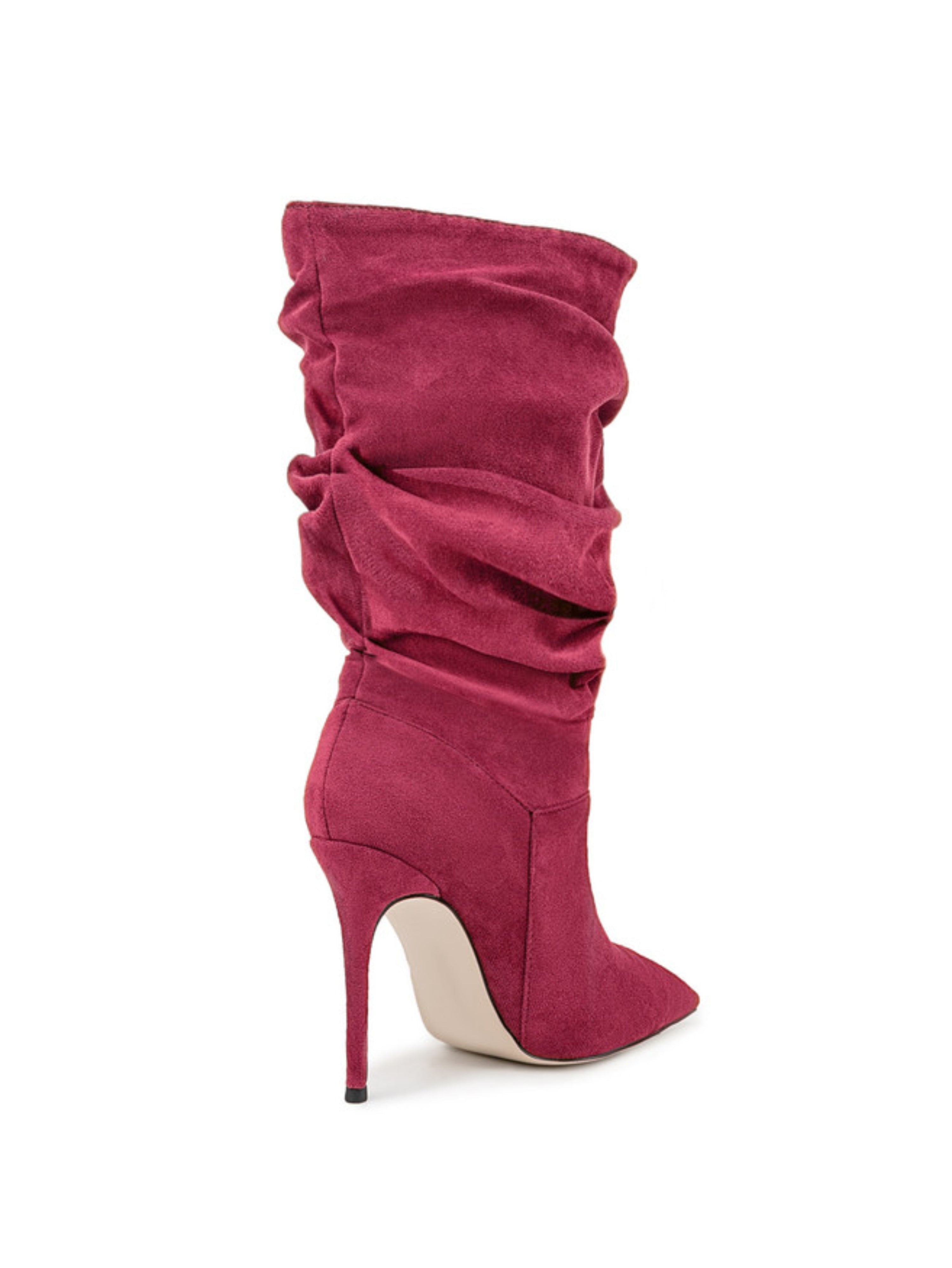 Burgundy Vegan Suede Stiletto Mid-Calf Slouch Boots Women