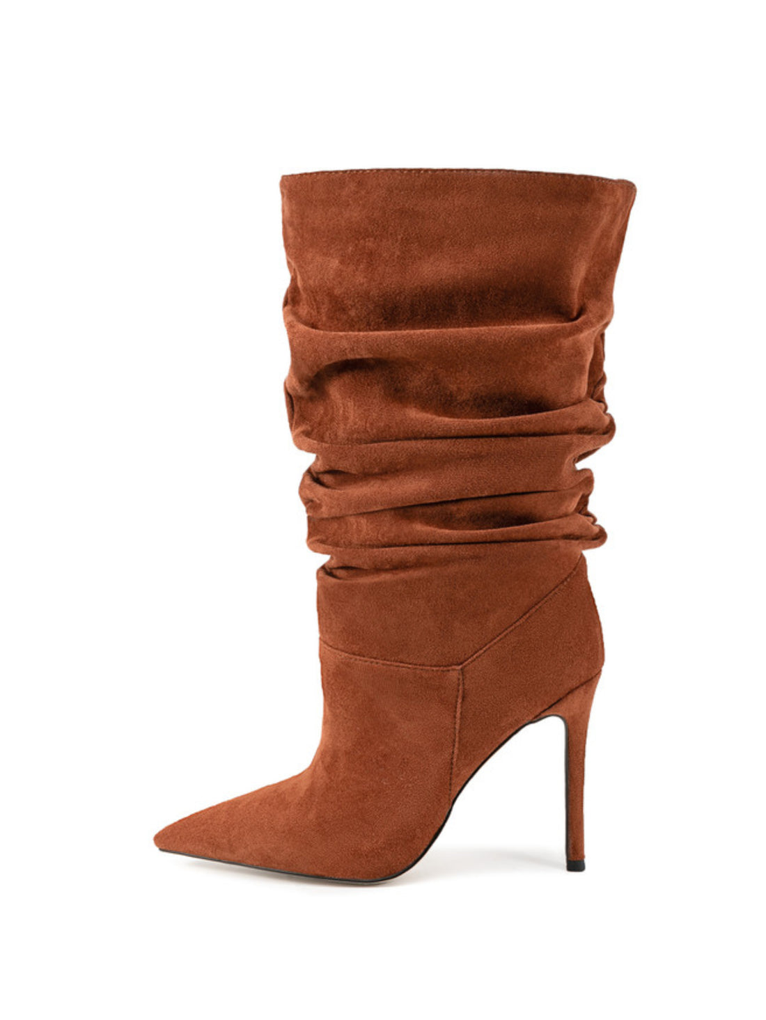 Brown Slouchy Slip-On Women's Mid-Calf Boots
