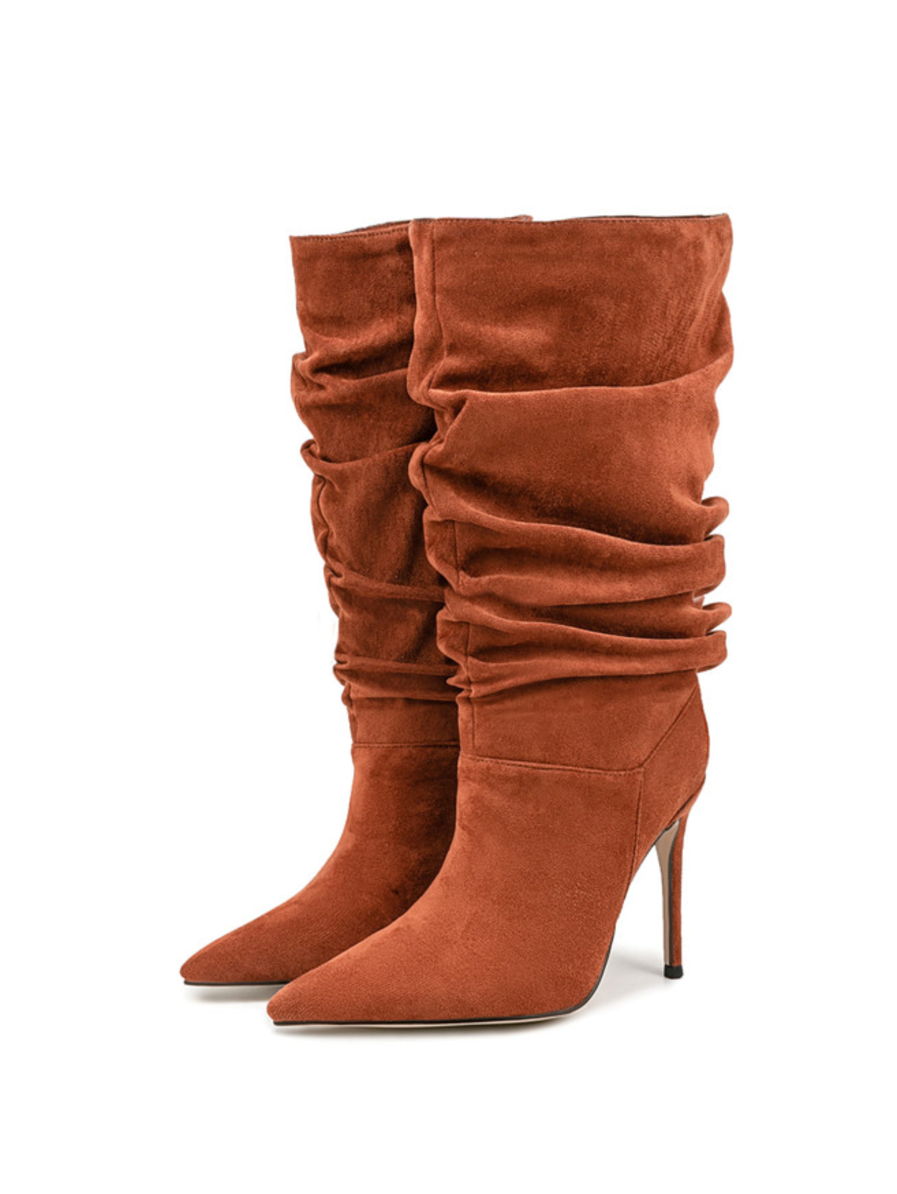 Brown Slouchy Slip-On Women's Mid-Calf Boots