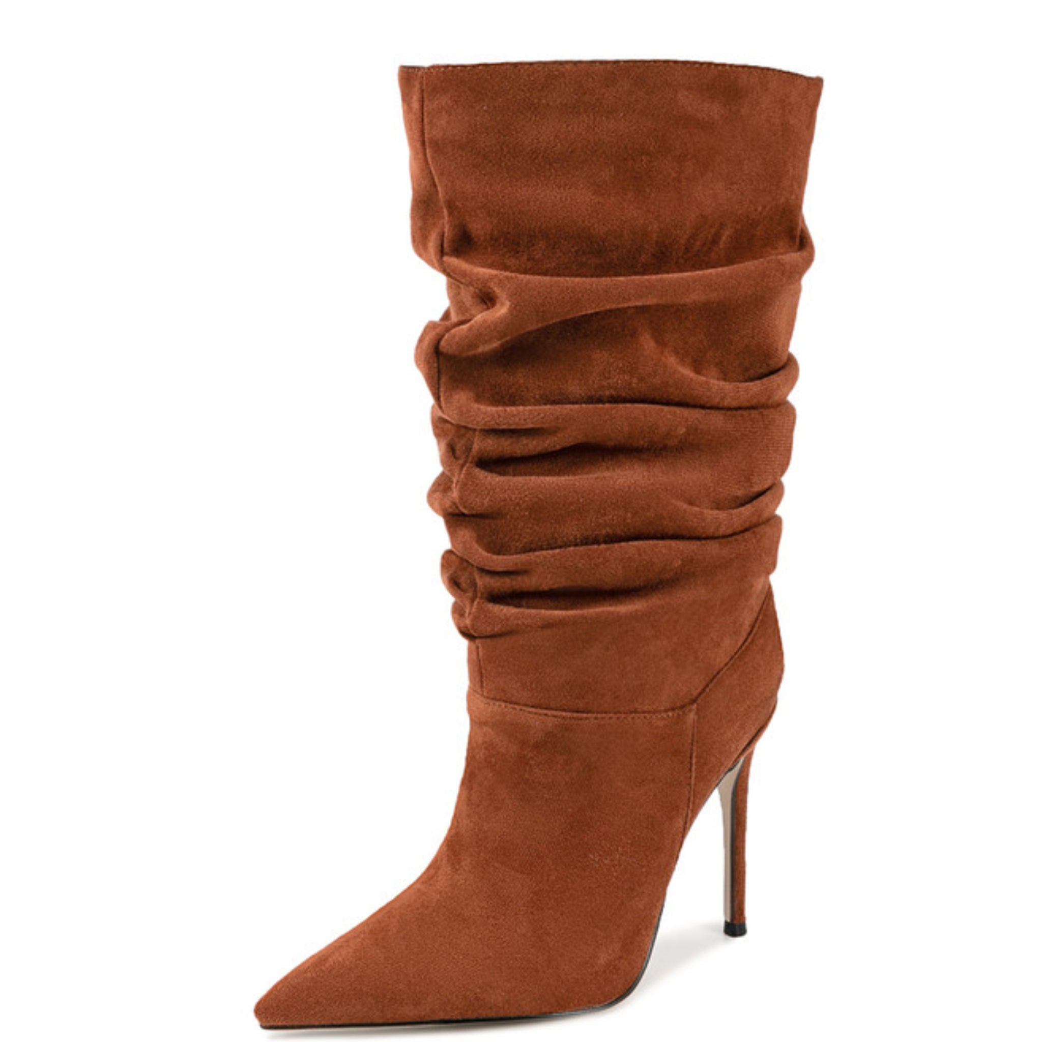 Brown Slouchy Slip-On Women's Mid-Calf Boots