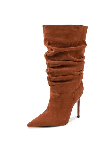 Brown Slouchy Slip-On Women's Mid-Calf Boots