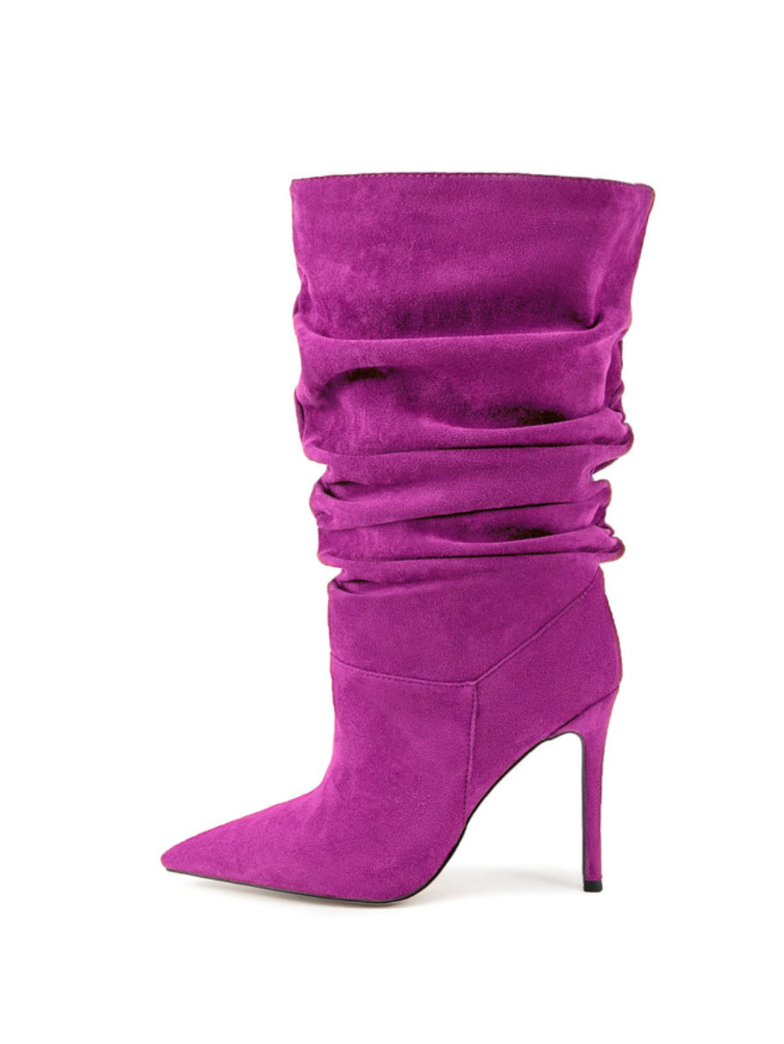 Fuchsia Vegan Suede Stiletto Mid-Calf Boots for Women