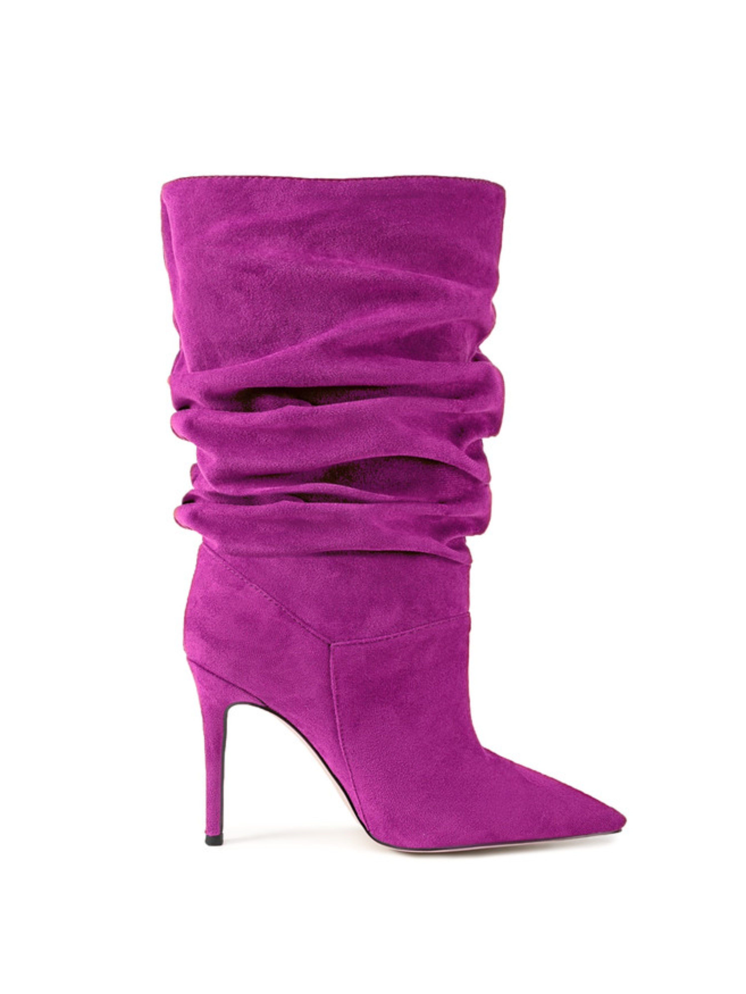 Fuchsia Vegan Suede Stiletto Mid-Calf Boots for Women