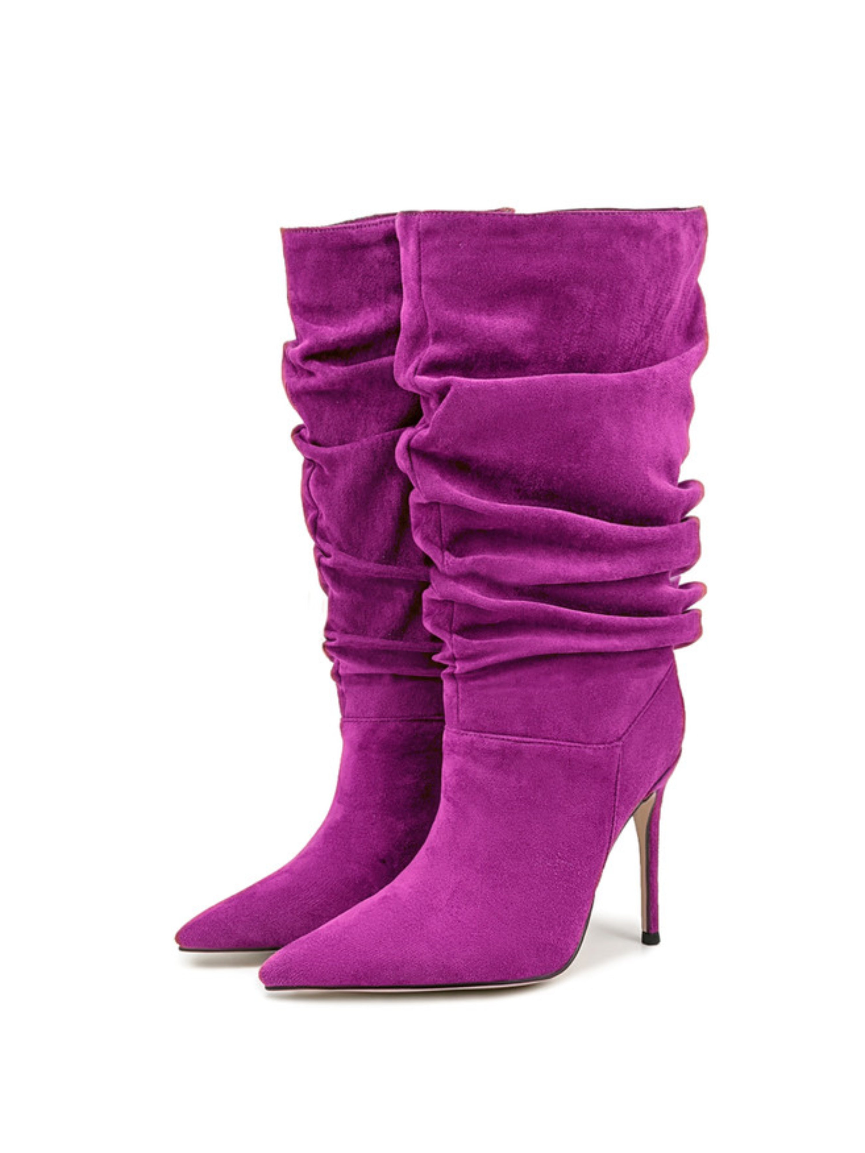 Fuchsia Vegan Suede Stiletto Mid-Calf Boots for Women