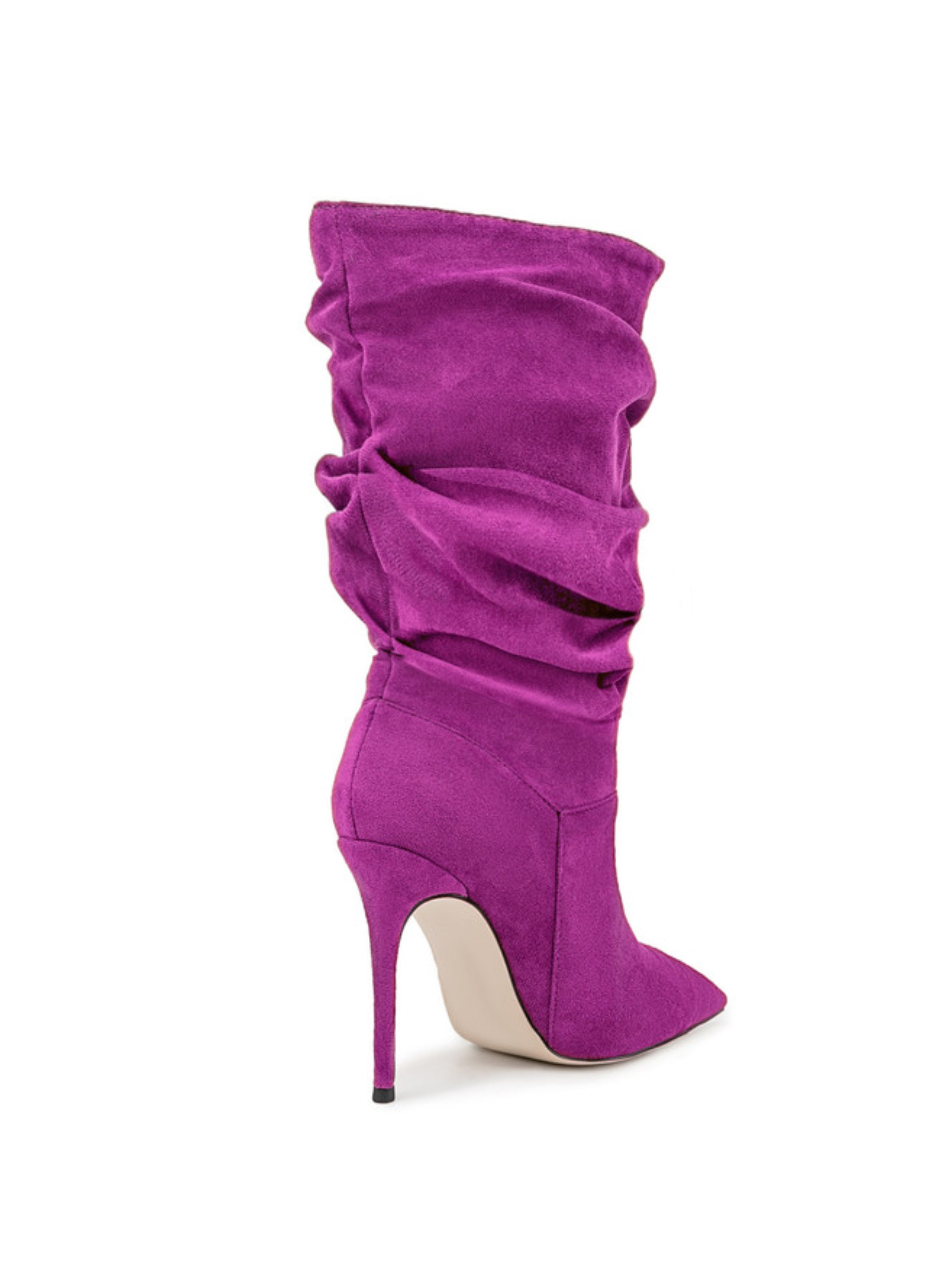 Fuchsia Vegan Suede Stiletto Mid-Calf Boots for Women
