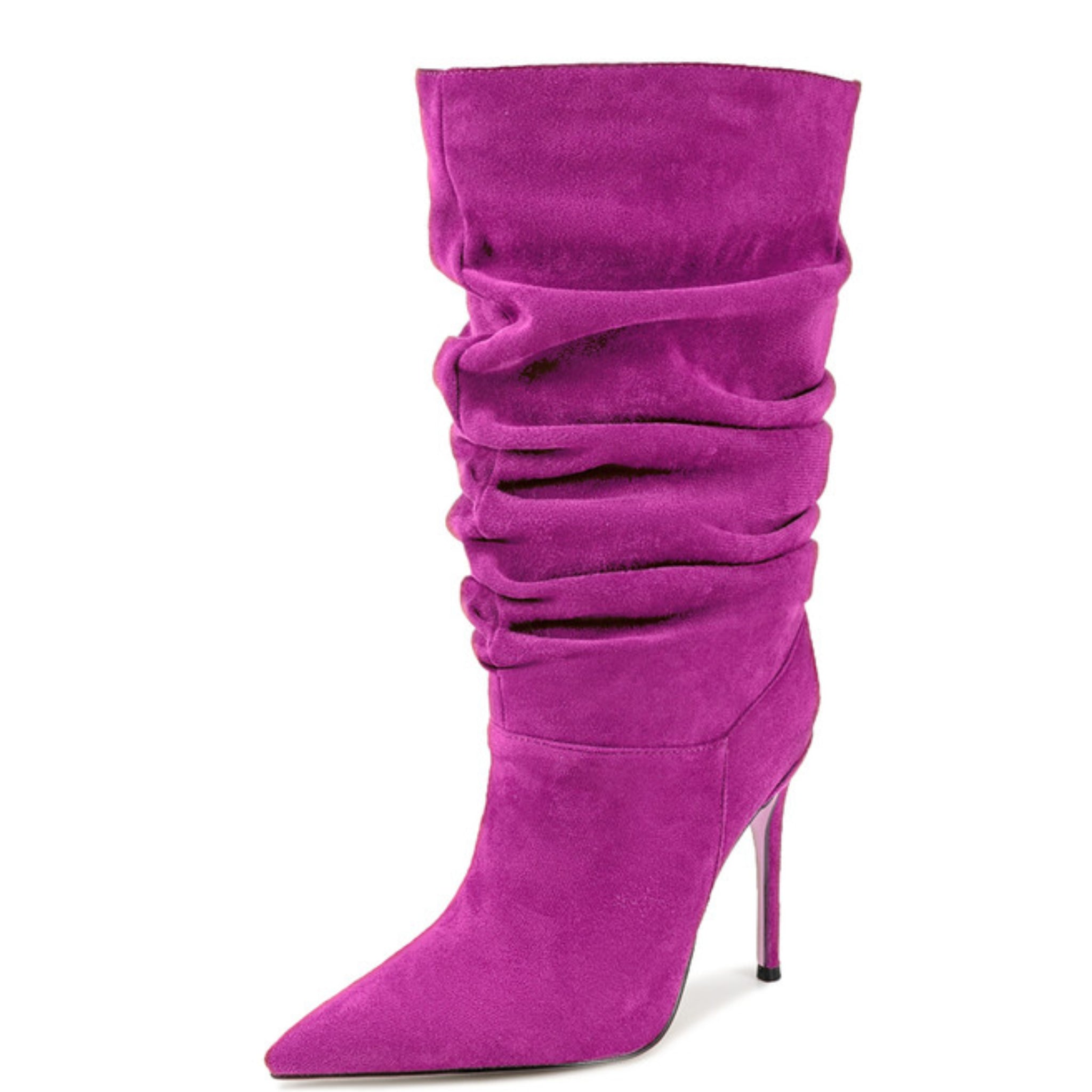 Fuchsia Vegan Suede Stiletto Mid-Calf Boots for Women