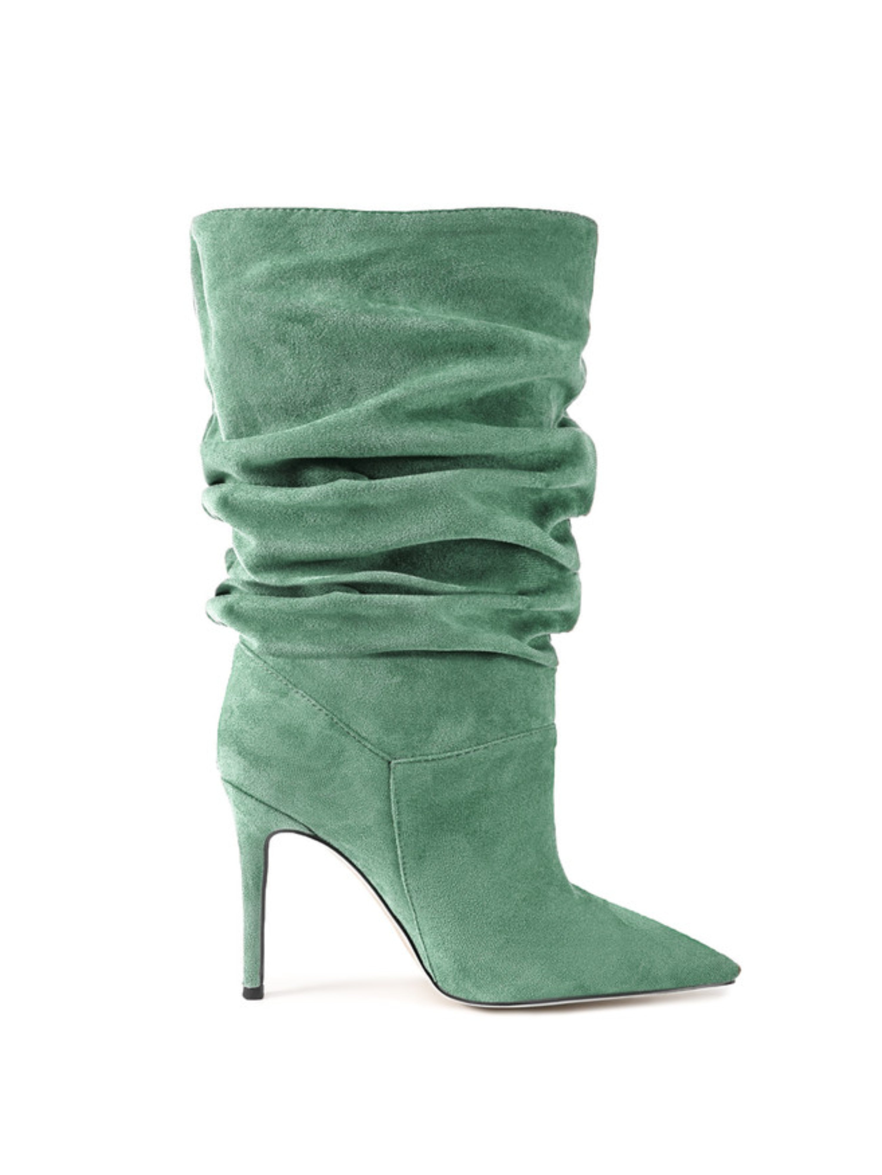 Grass Green Pointed Toe Heeled Mid-Calf Boots for Women