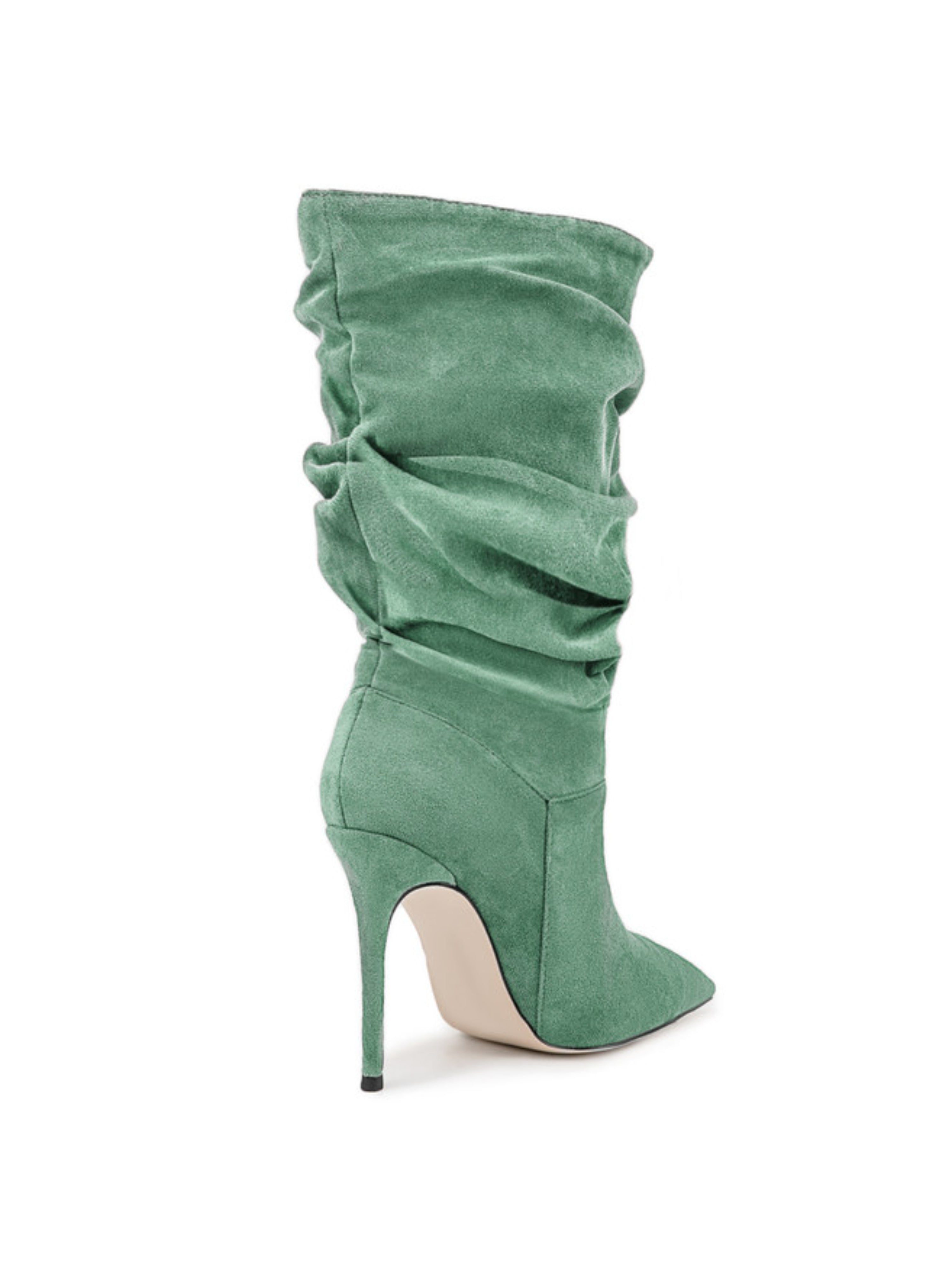Grass Green Pointed Toe Heeled Mid-Calf Boots for Women