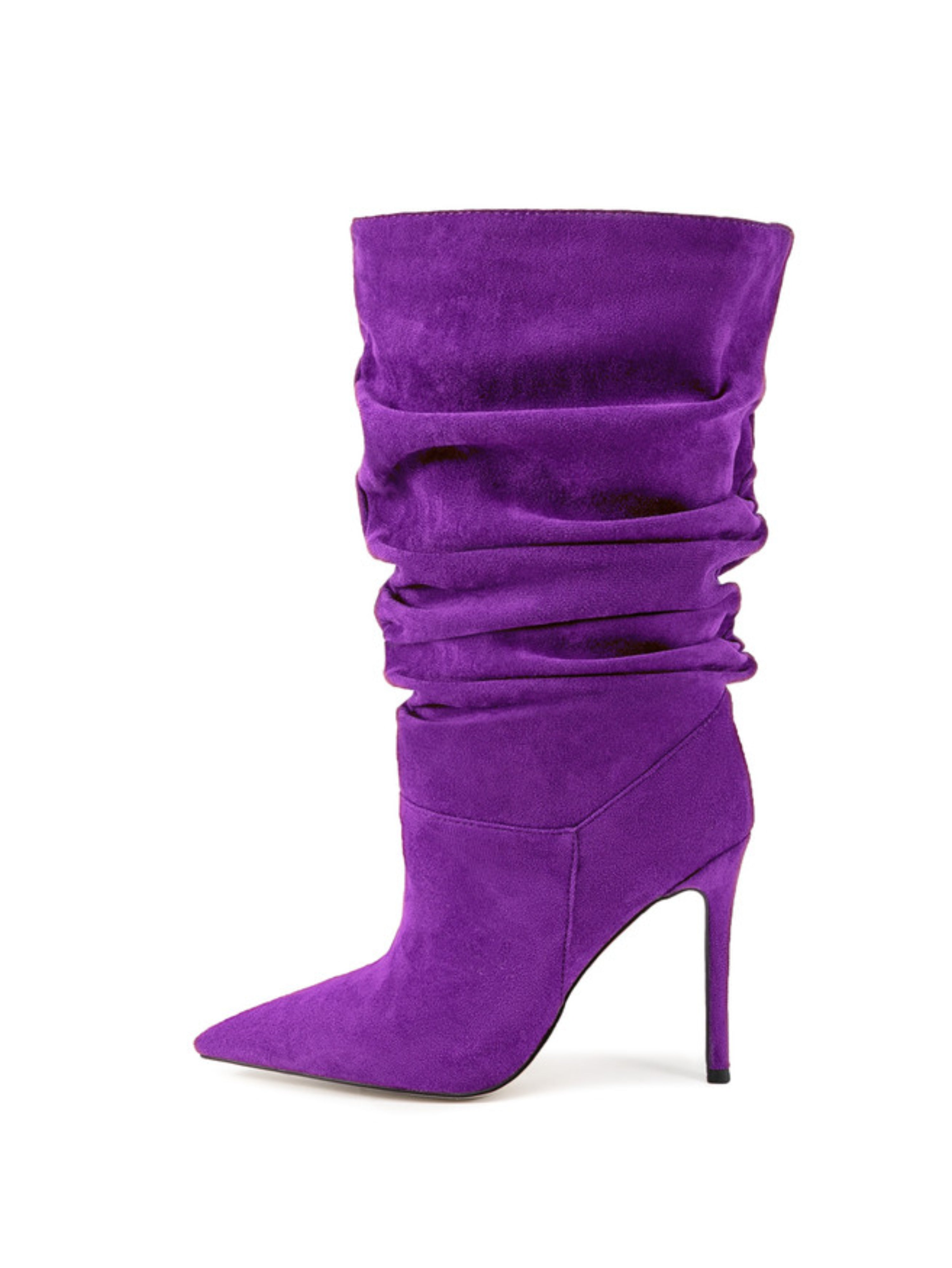 Purple Suede Mid-Calf Boots with Heels