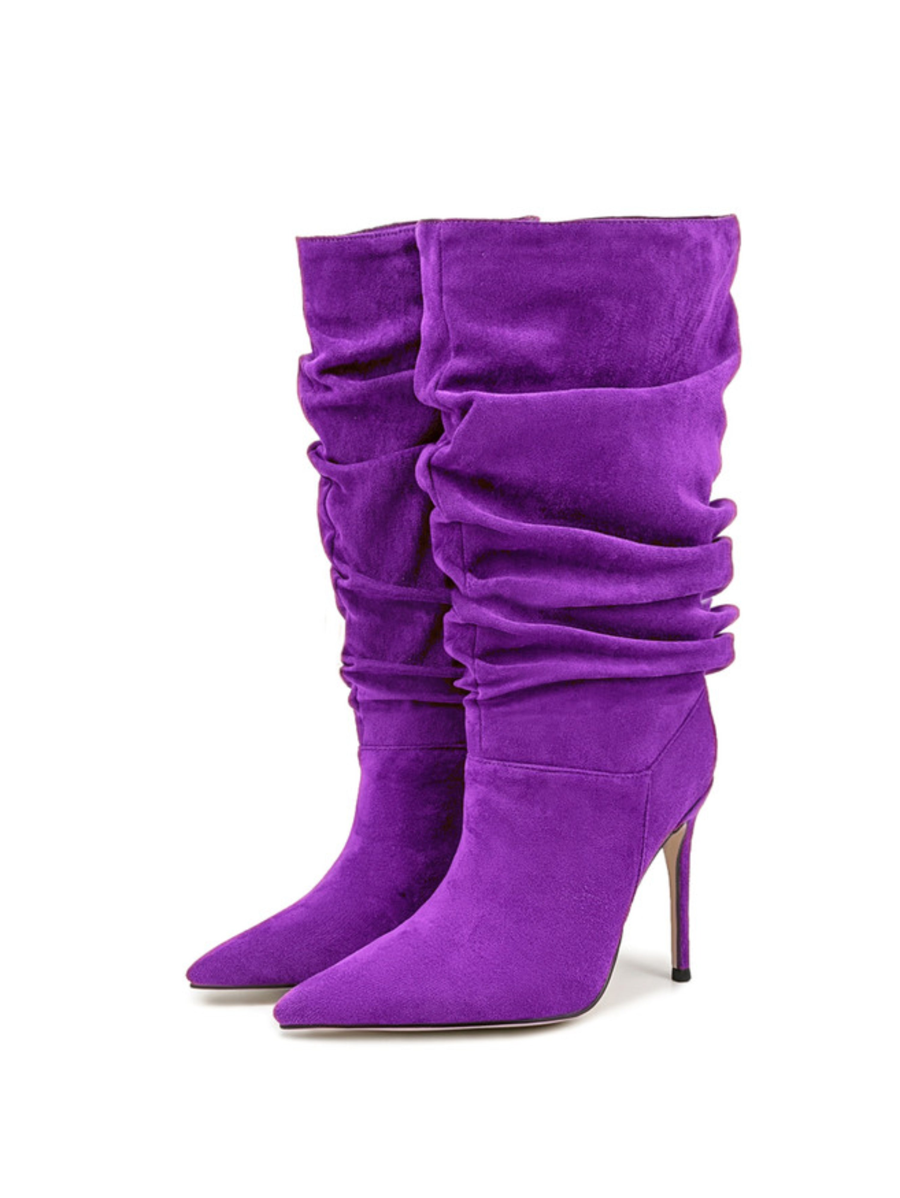 Purple Suede Mid-Calf Boots with Heels