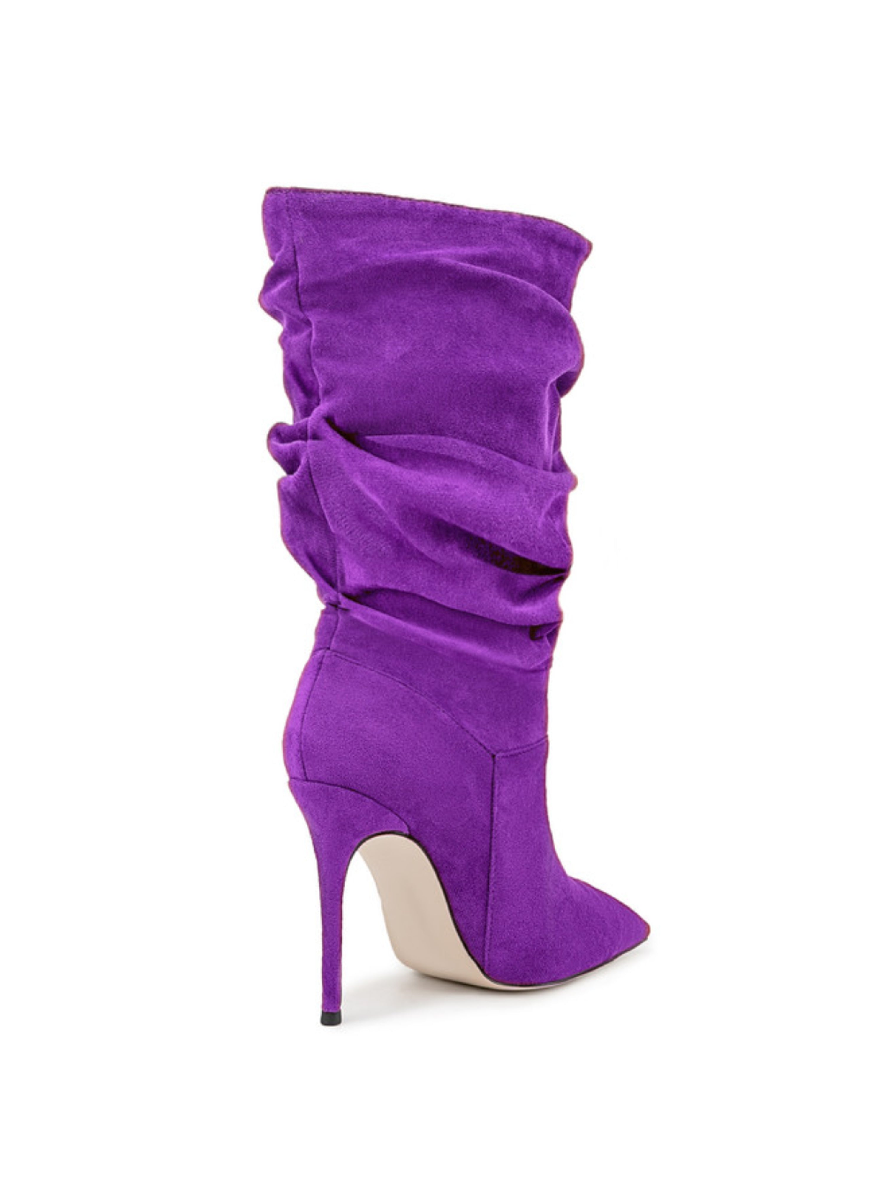 Purple Suede Mid-Calf Boots with Heels