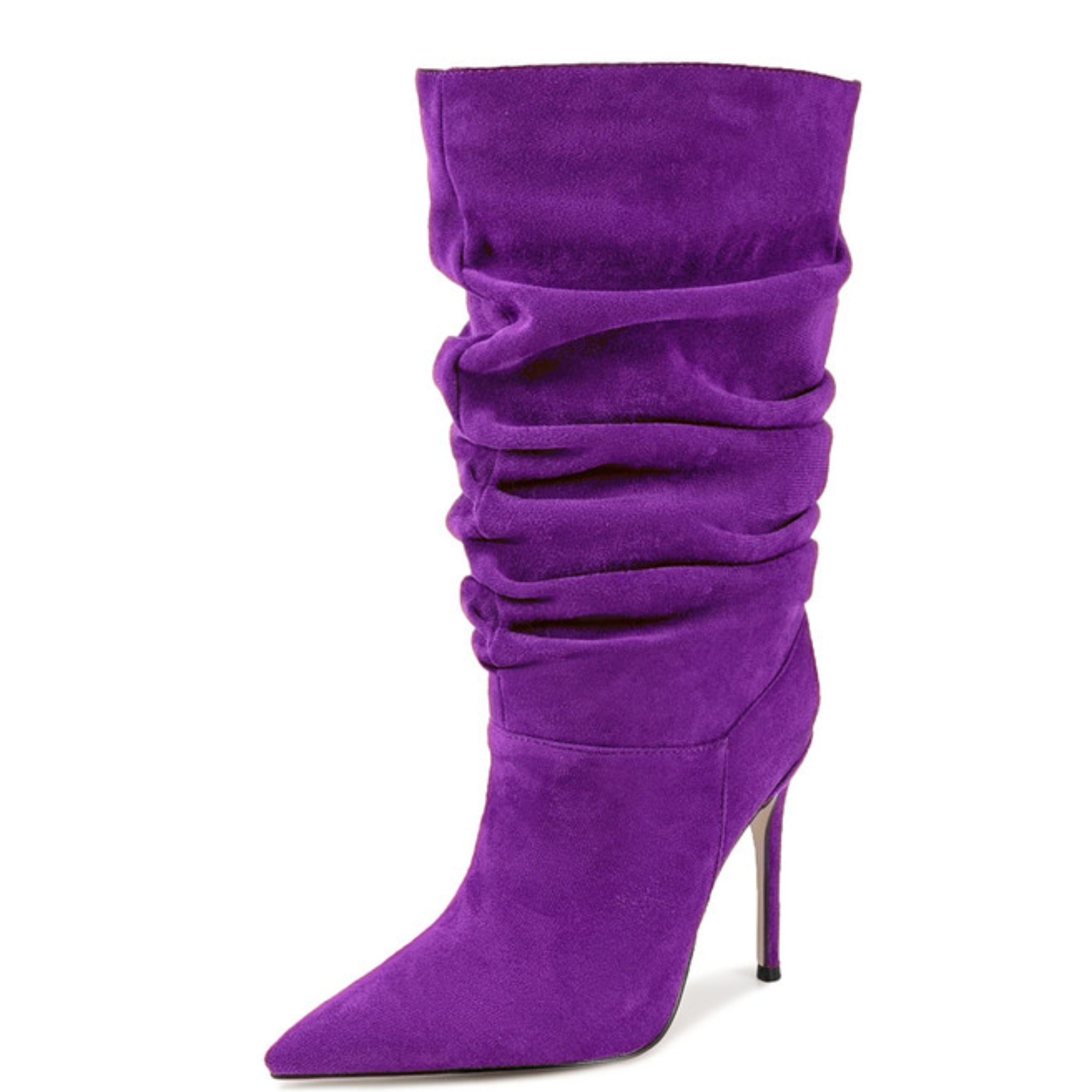 Purple Suede Mid-Calf Boots with Heels
