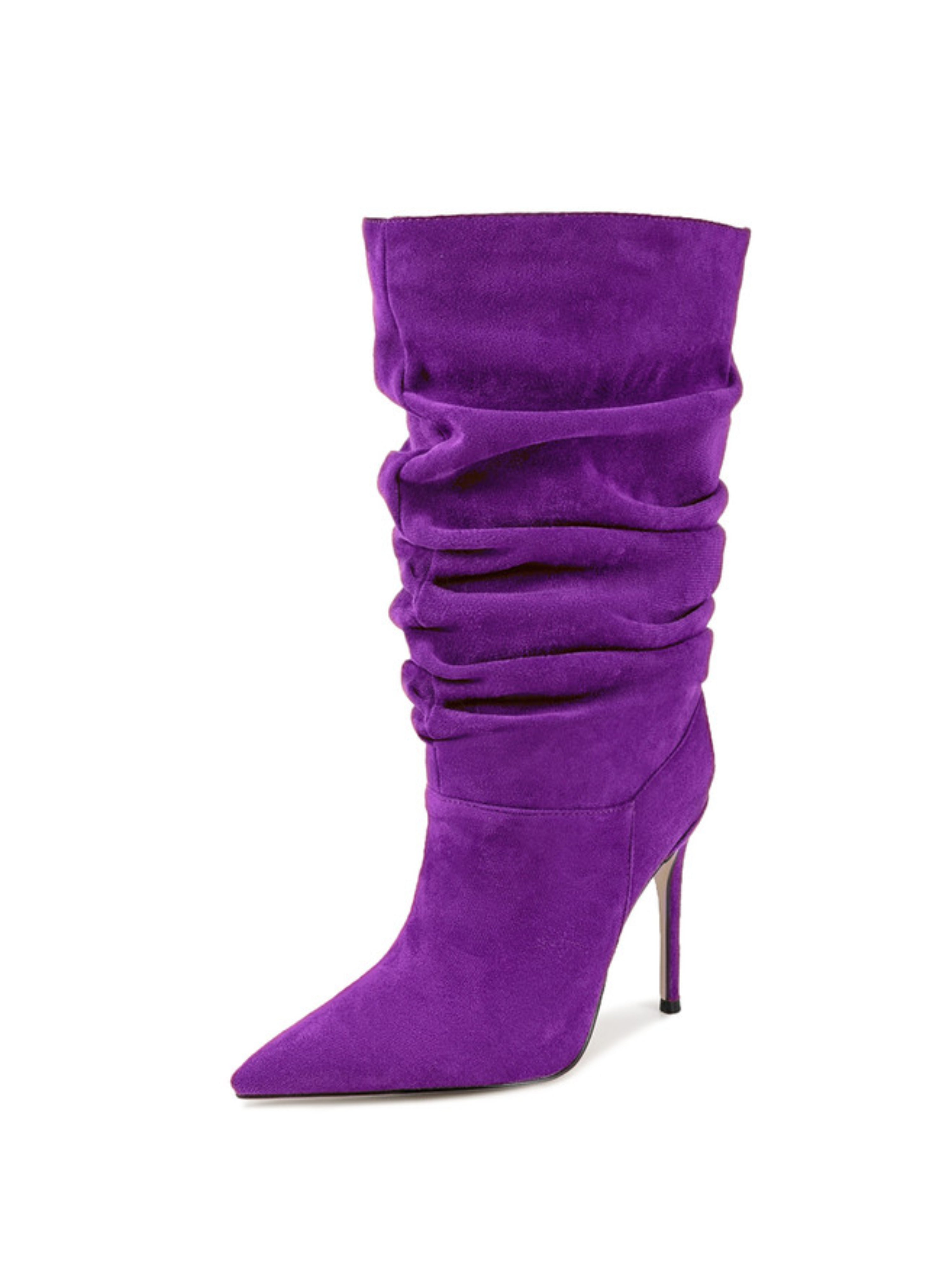 Purple Suede Mid-Calf Boots with Heels