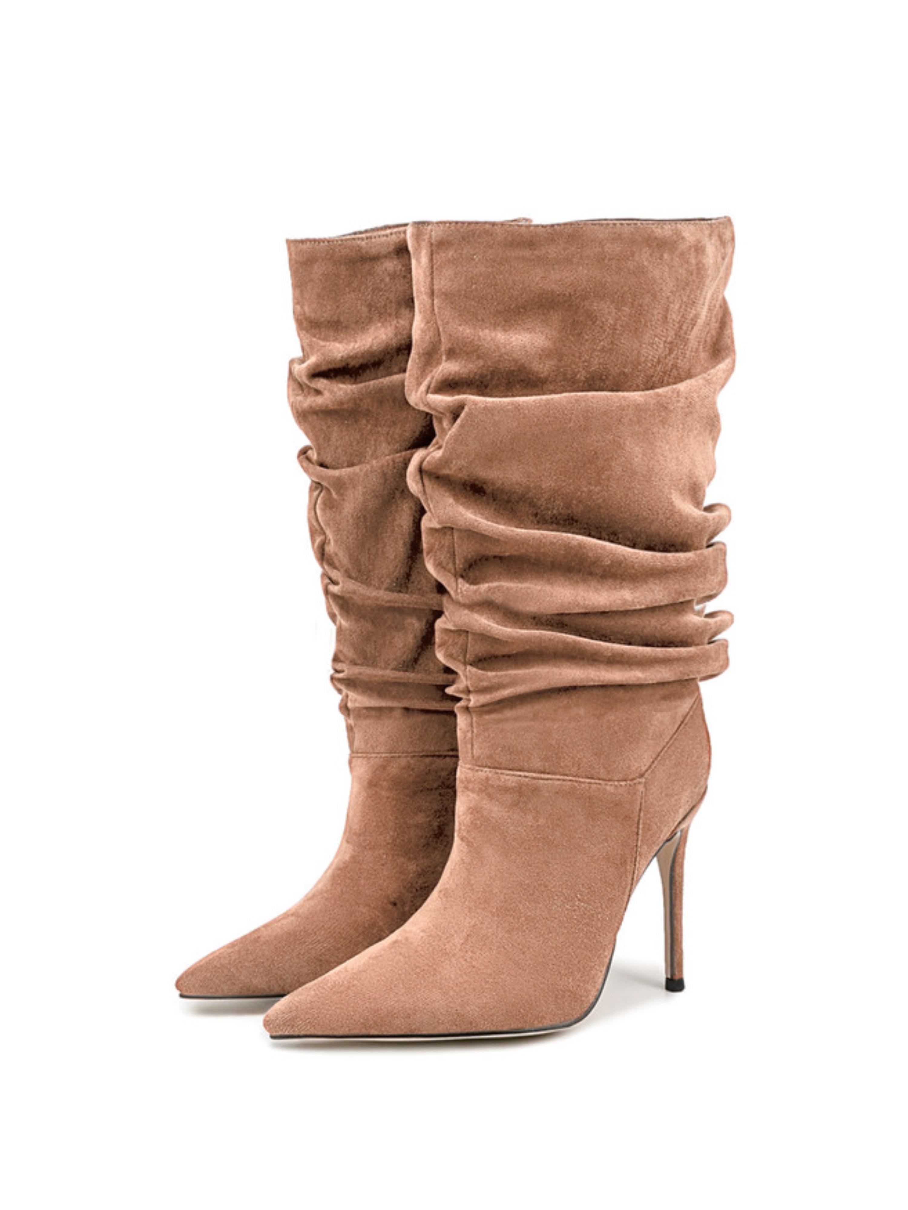 Tan Pointed Toe Mid-Calf Boots for Women