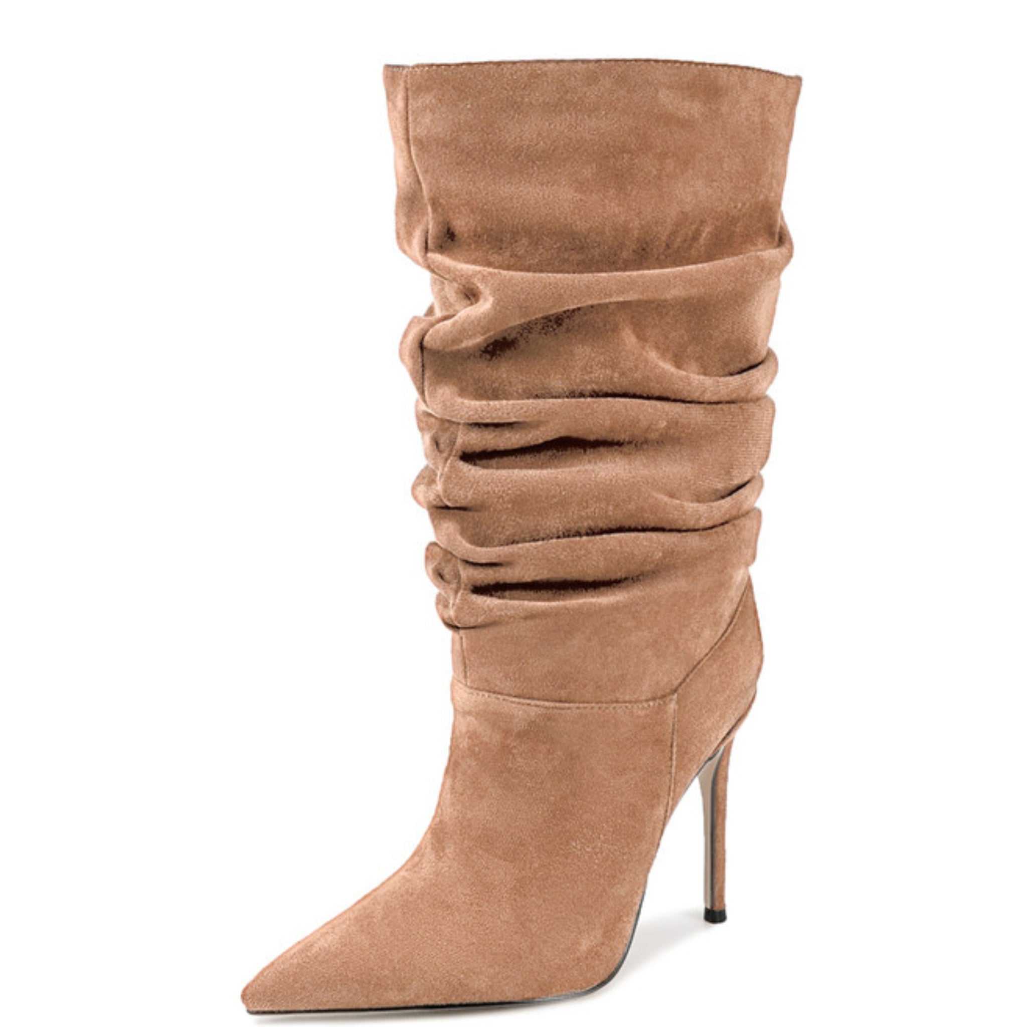 Tan Pointed Toe Mid-Calf Boots for Women