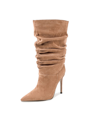 Tan Pointed Toe Mid-Calf Boots for Women