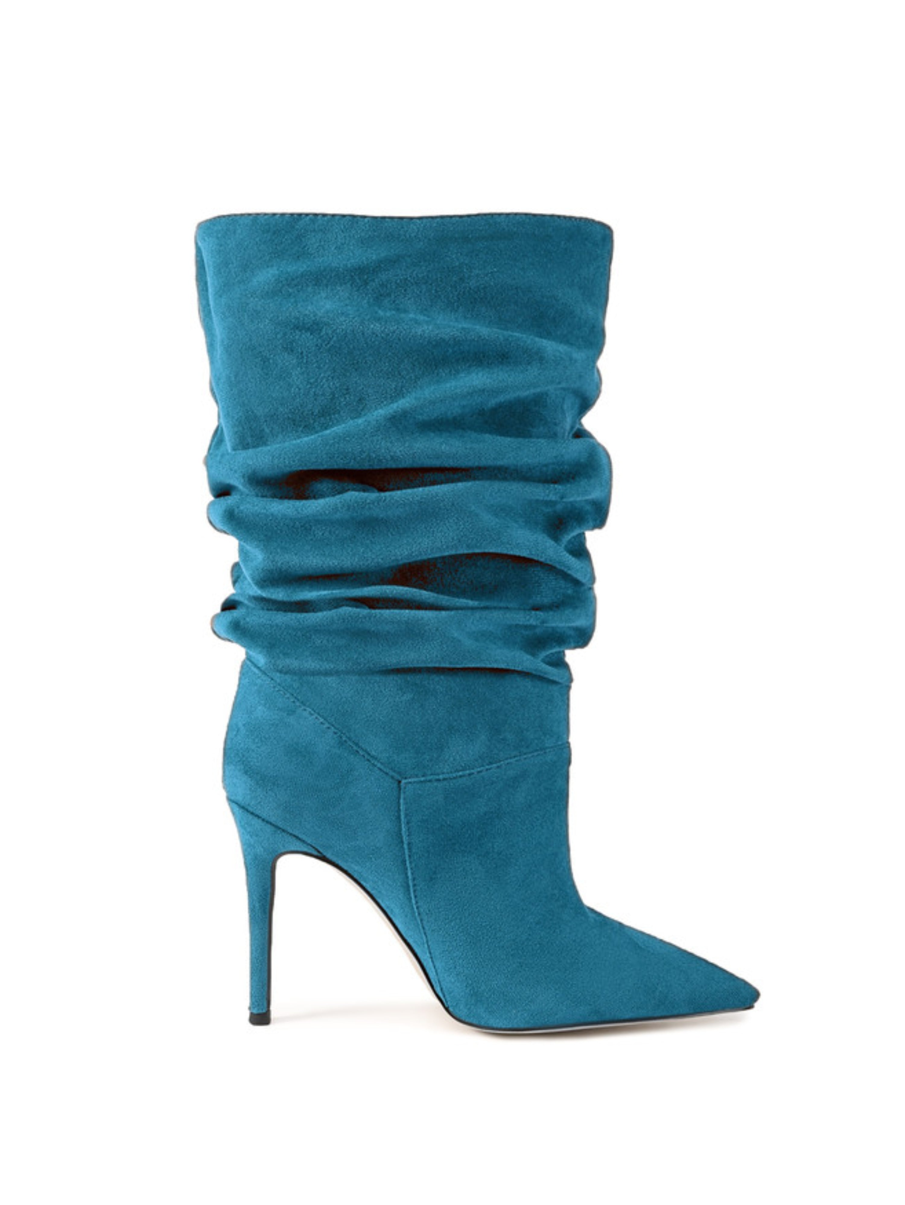 Teal Blue Slip-On Stiletto Slouch Wide-Calf Boots Women