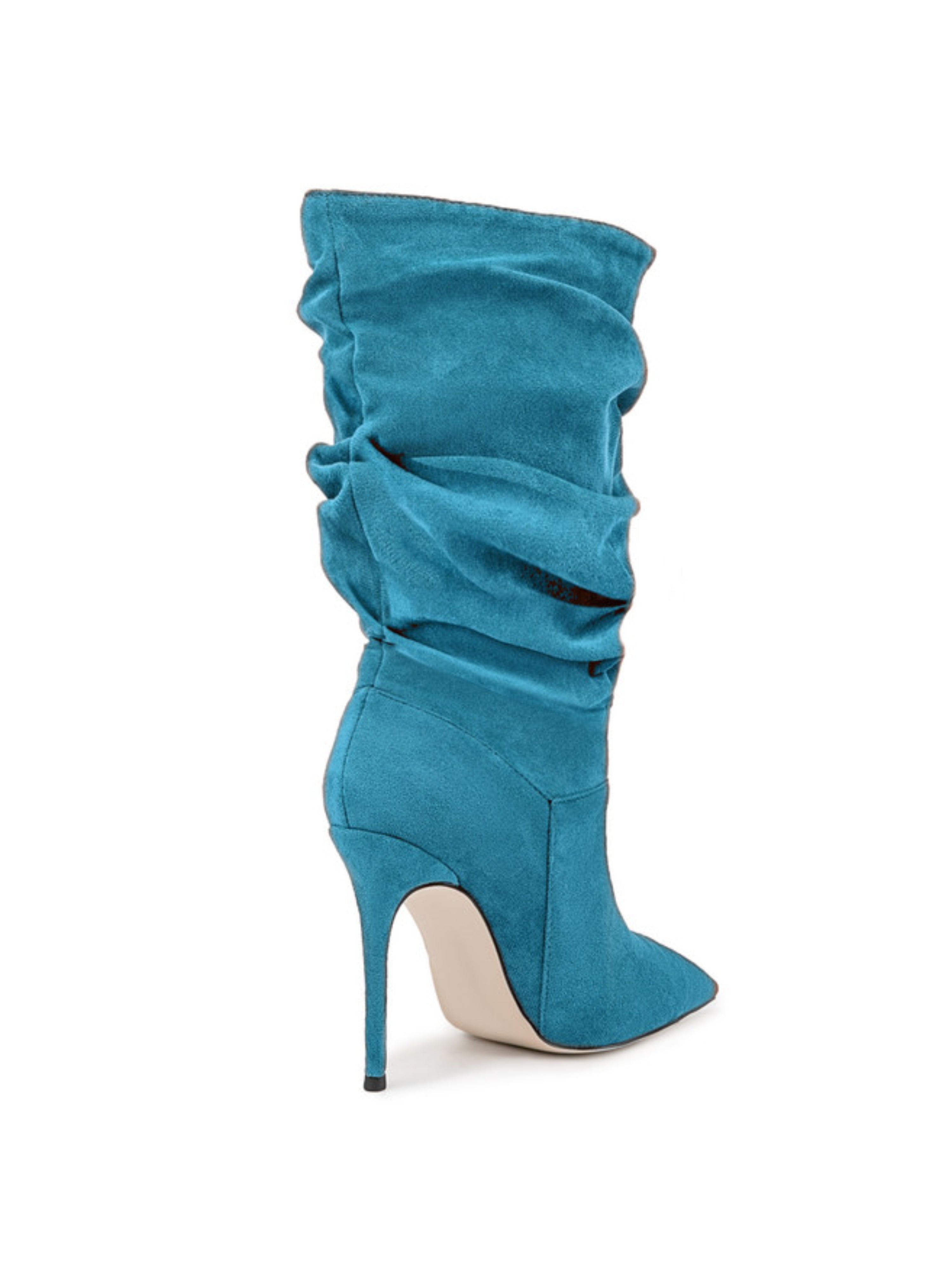 Teal Blue Slip-On Stiletto Slouch Wide-Calf Boots Women
