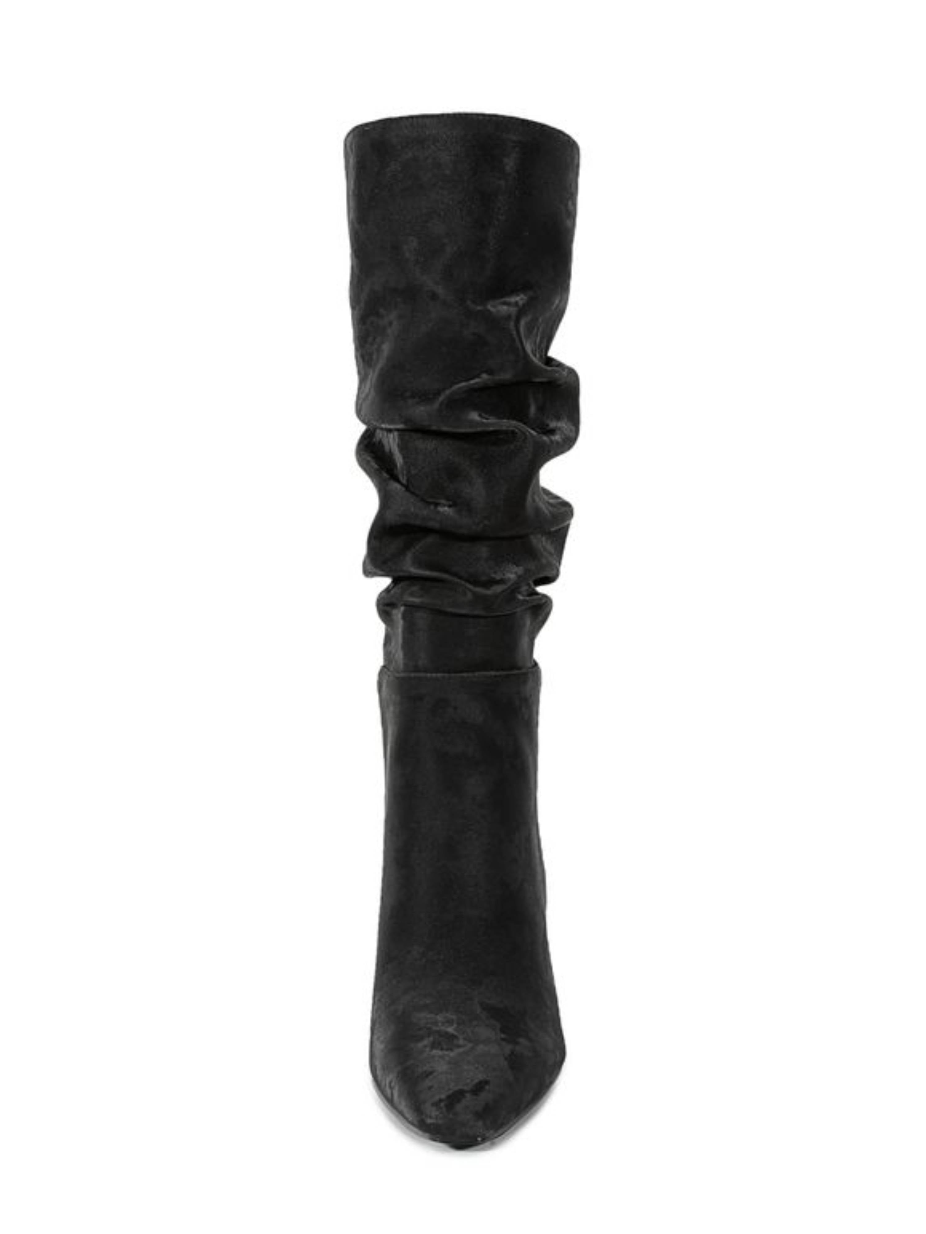 Black Square Toe Mid-Calf Slouch Boots for Women