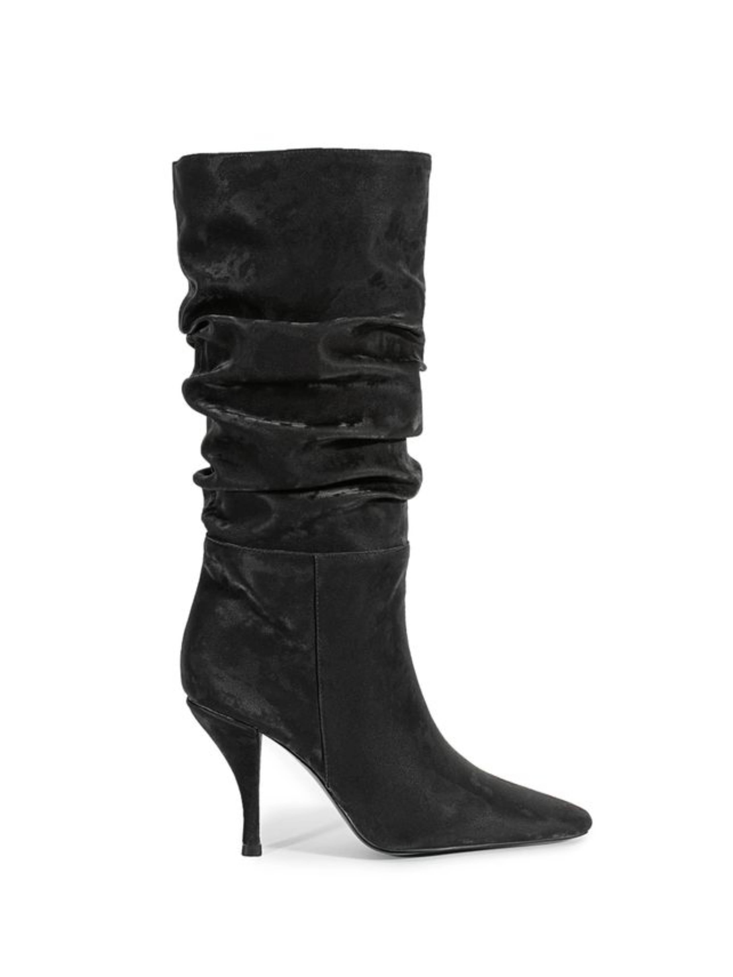 Black Square Toe Mid-Calf Slouch Boots for Women