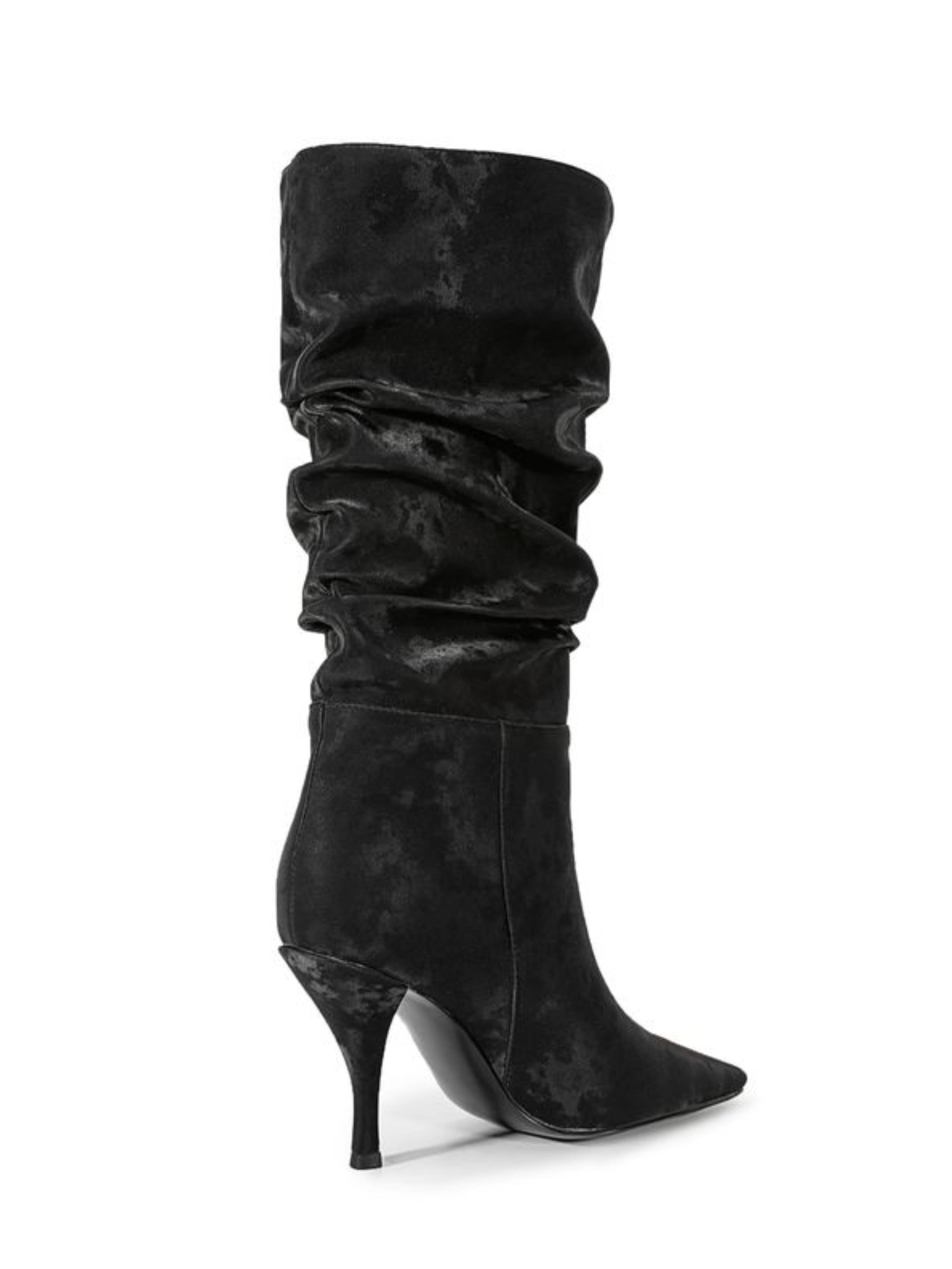 Black Square Toe Mid-Calf Slouch Boots for Women