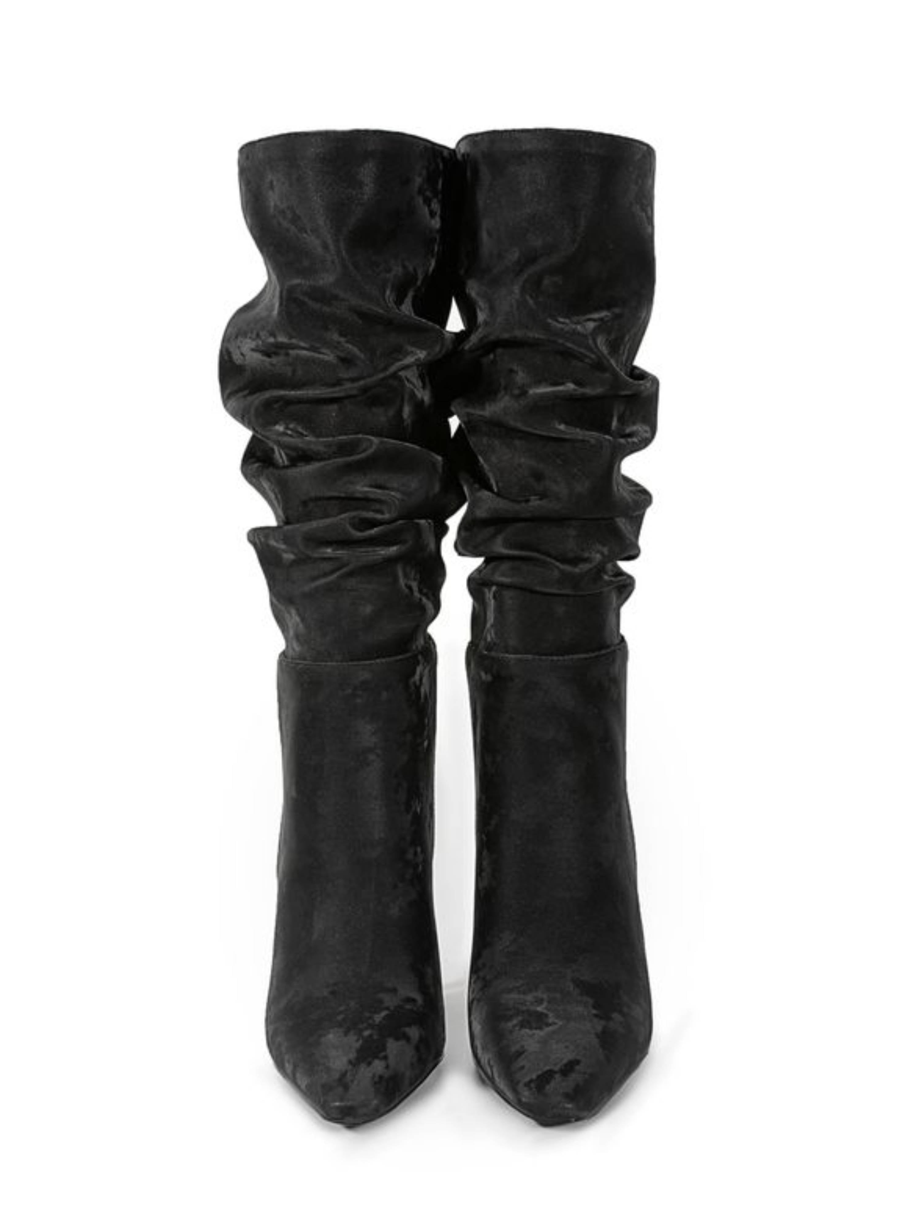 Black Square Toe Mid-Calf Slouch Boots for Women