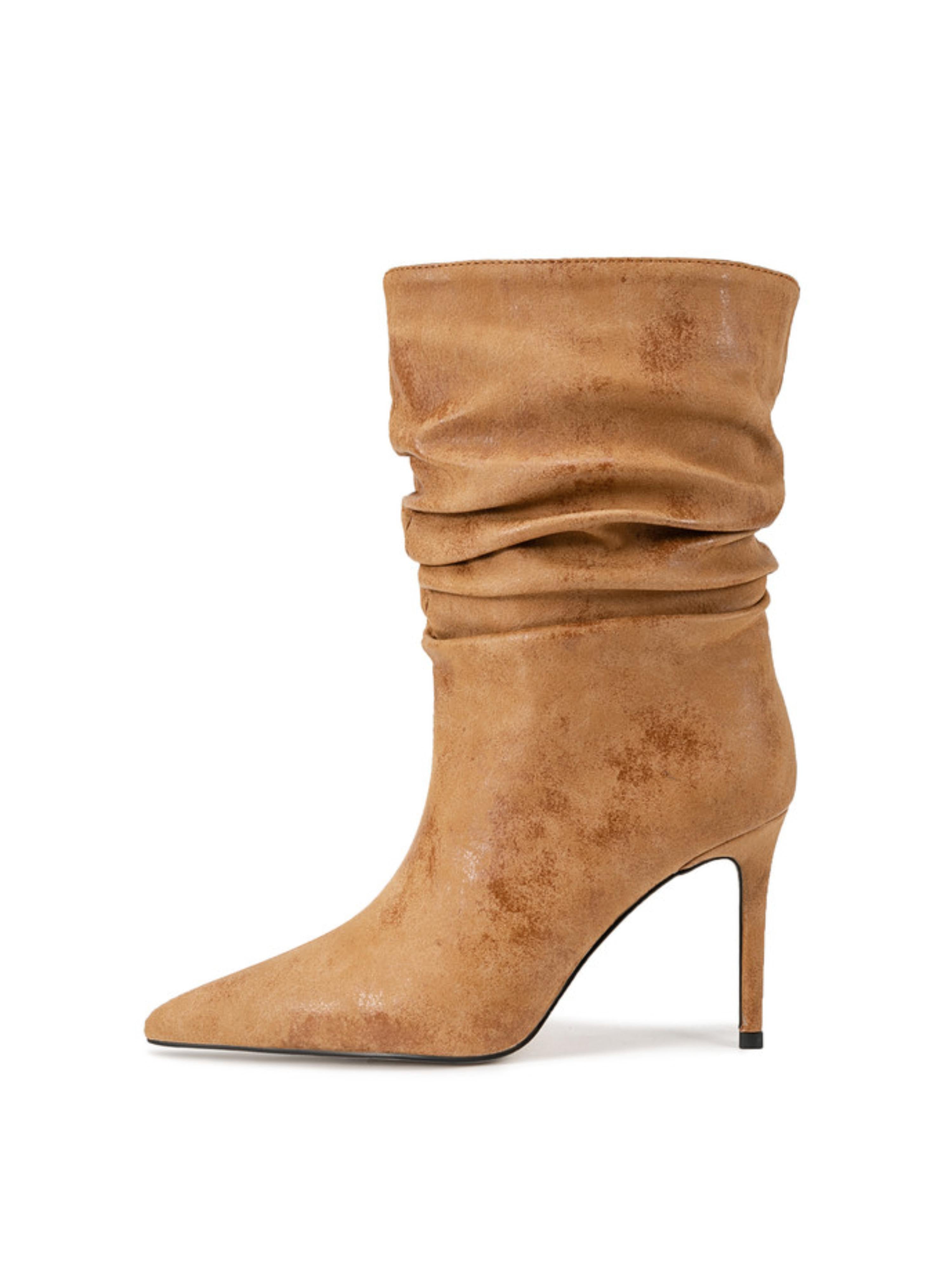 Elegant Pointed Toe Tan Slouchy Ankle Boots